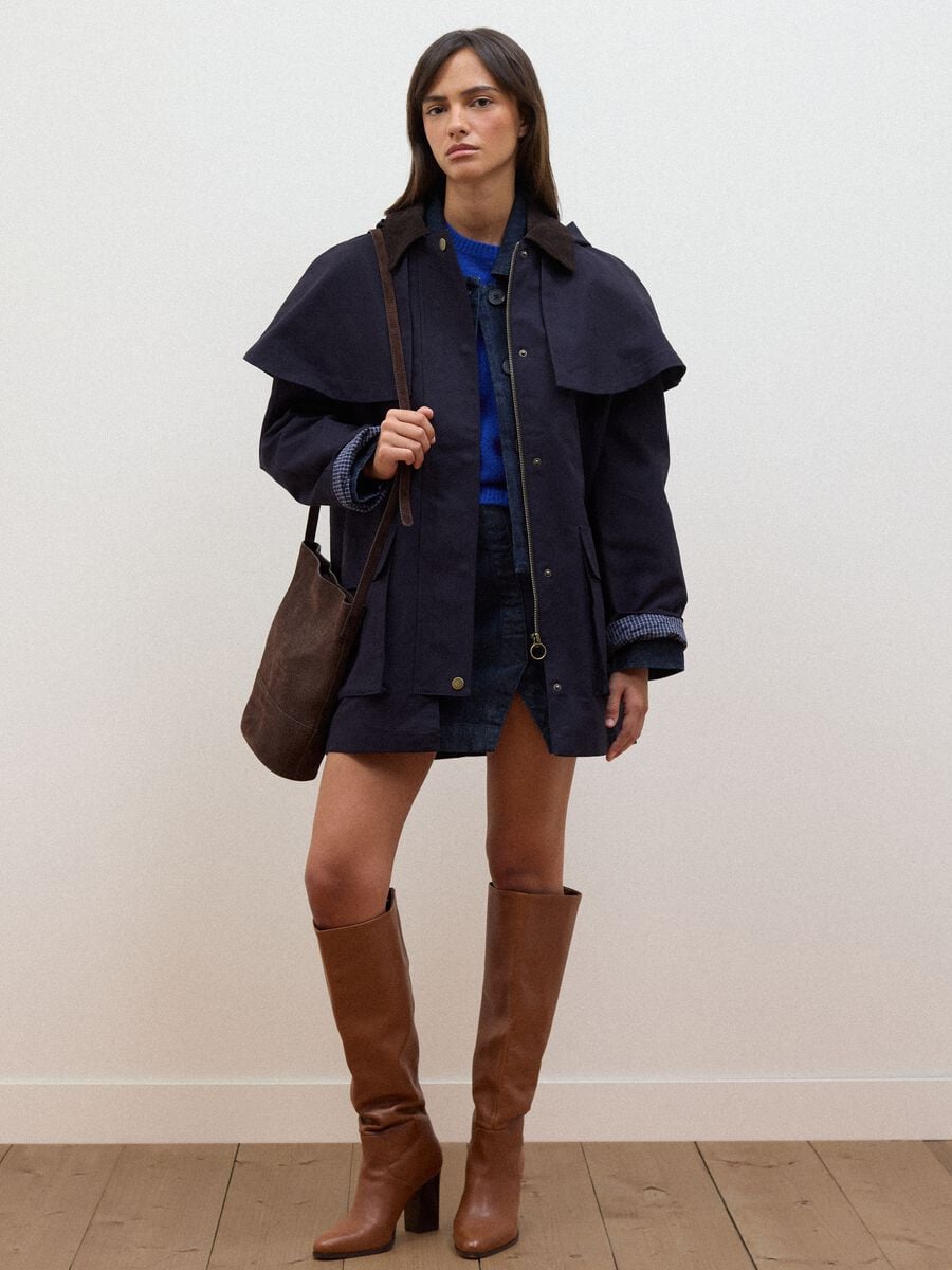 Blue pure cotton parka with hood, oversized fit_1