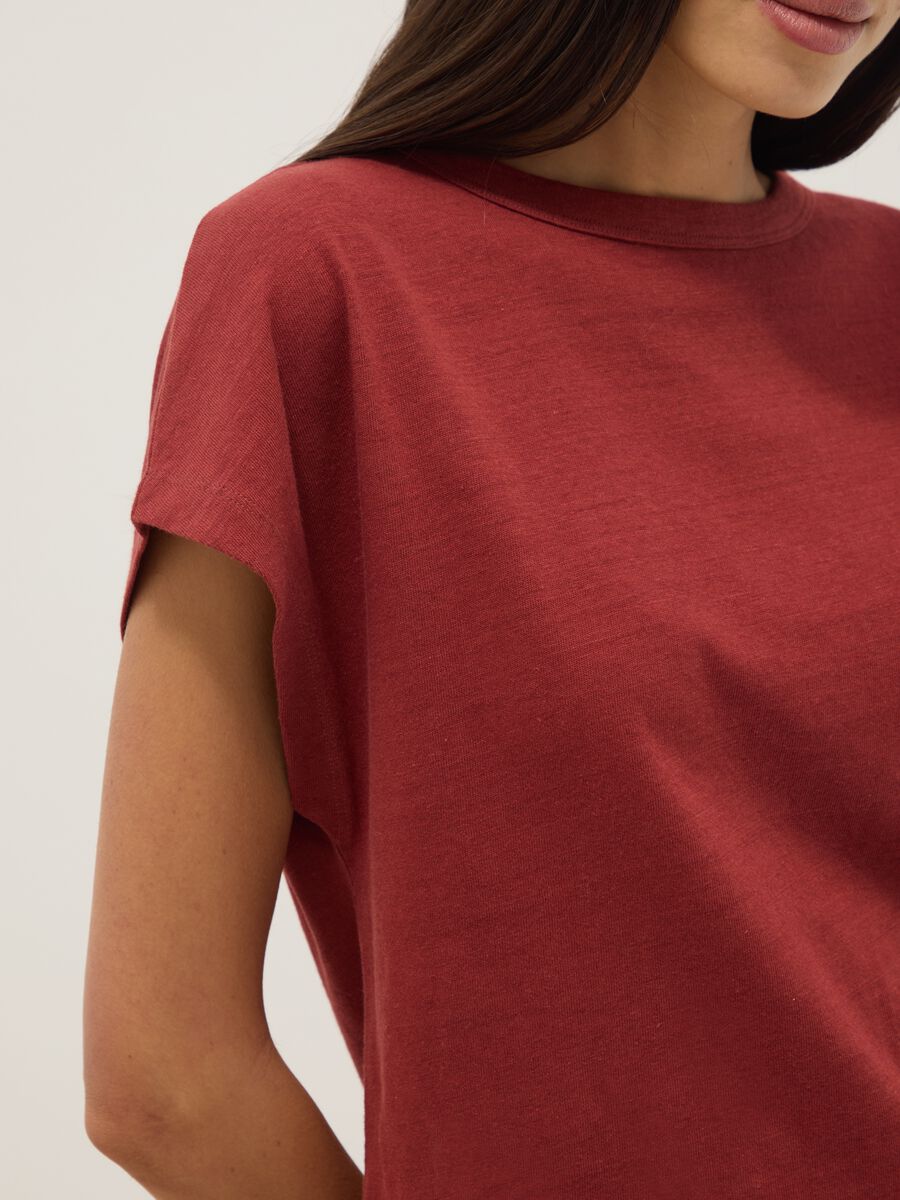 Rotes T-Shirt mit kurzen &Auml;rmeln aus Baumwoll-Leinen-Mix, Regular Fit_3