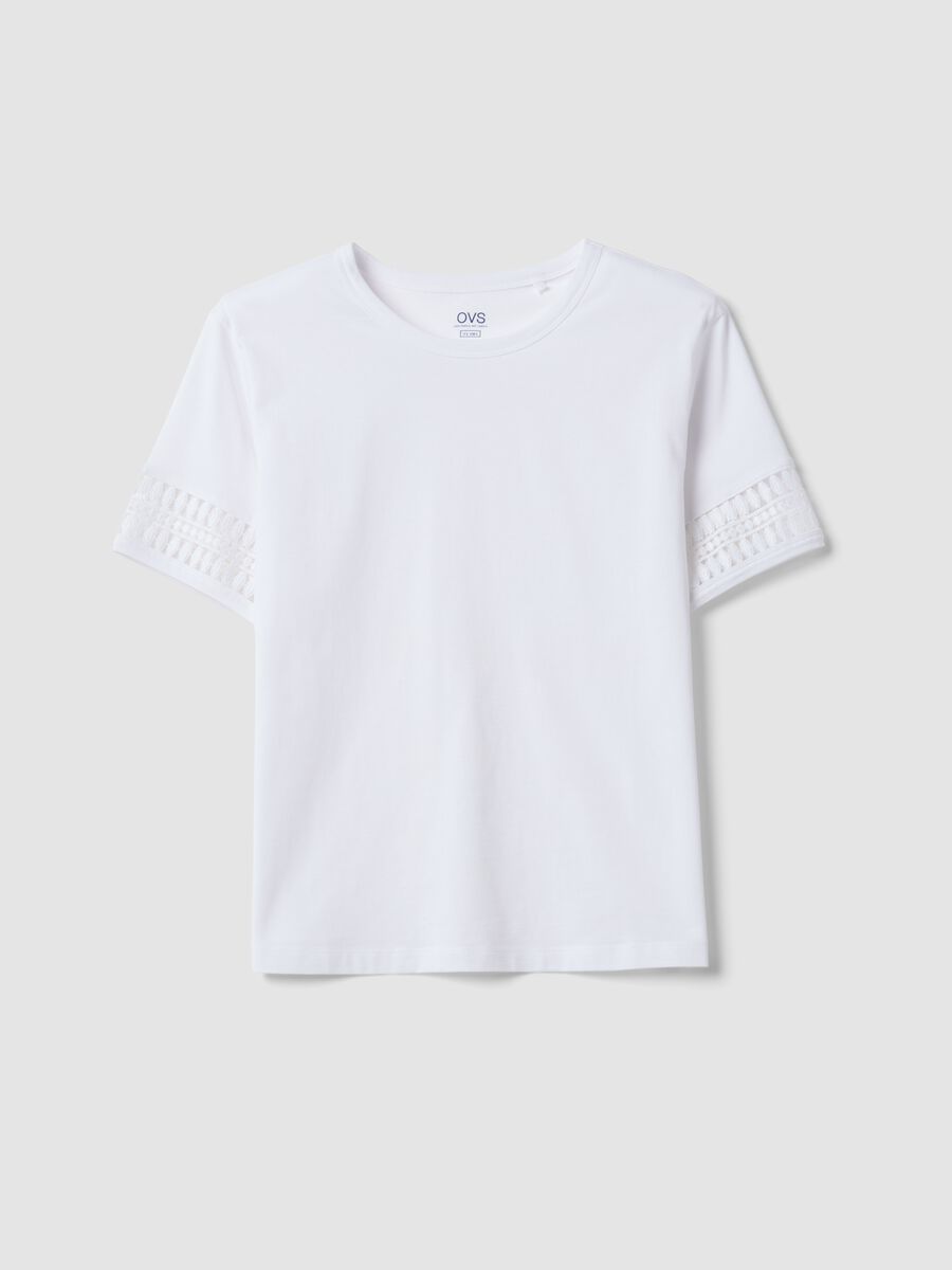 Camiseta blanca de algod&oacute;n puro con mangas de encaje_4