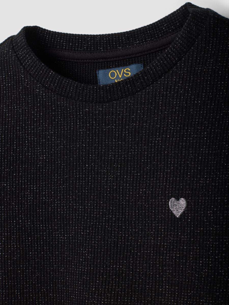 Black ribbed cotton-blend crew-neck T-shirt_2