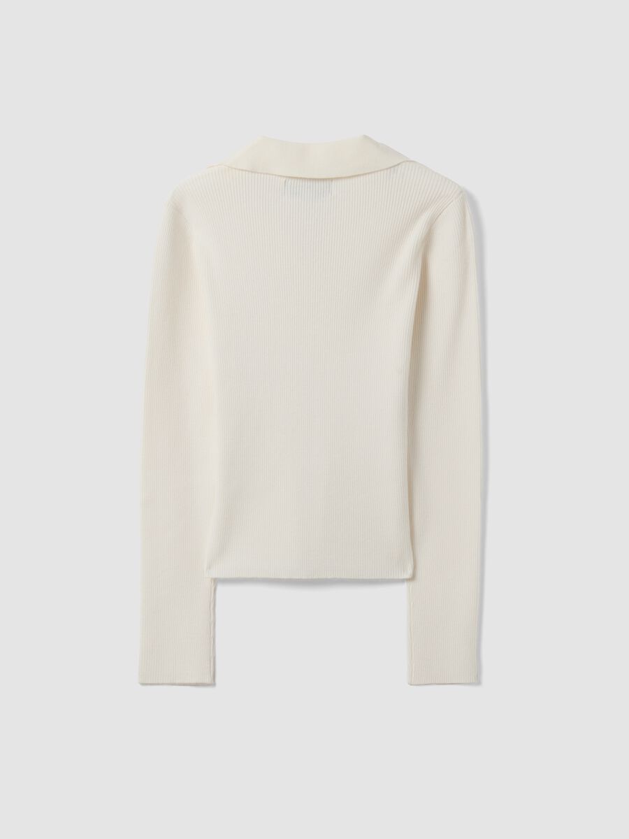 White viscose-blend fitted polo-collar top_6