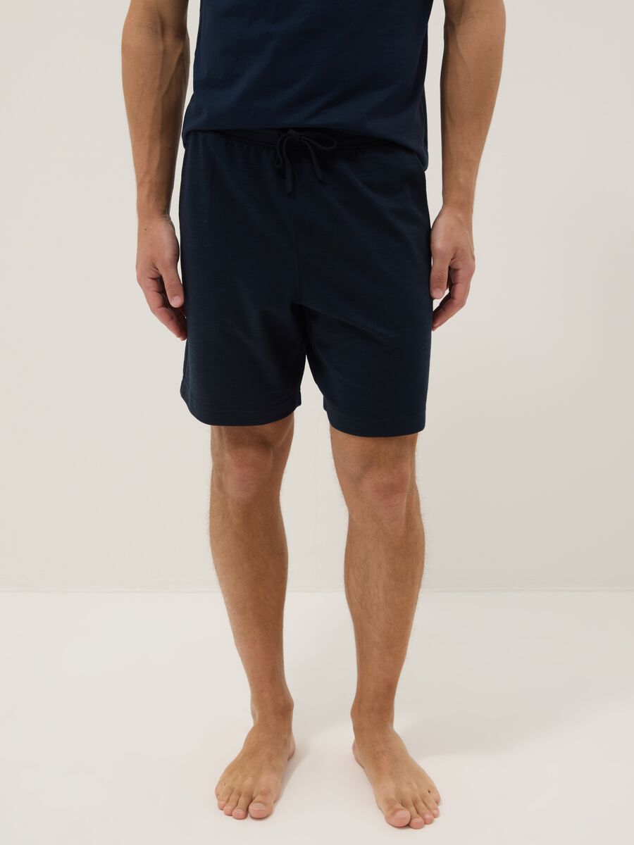 Blue cotton-blend pyjama shorts, regular fit_1