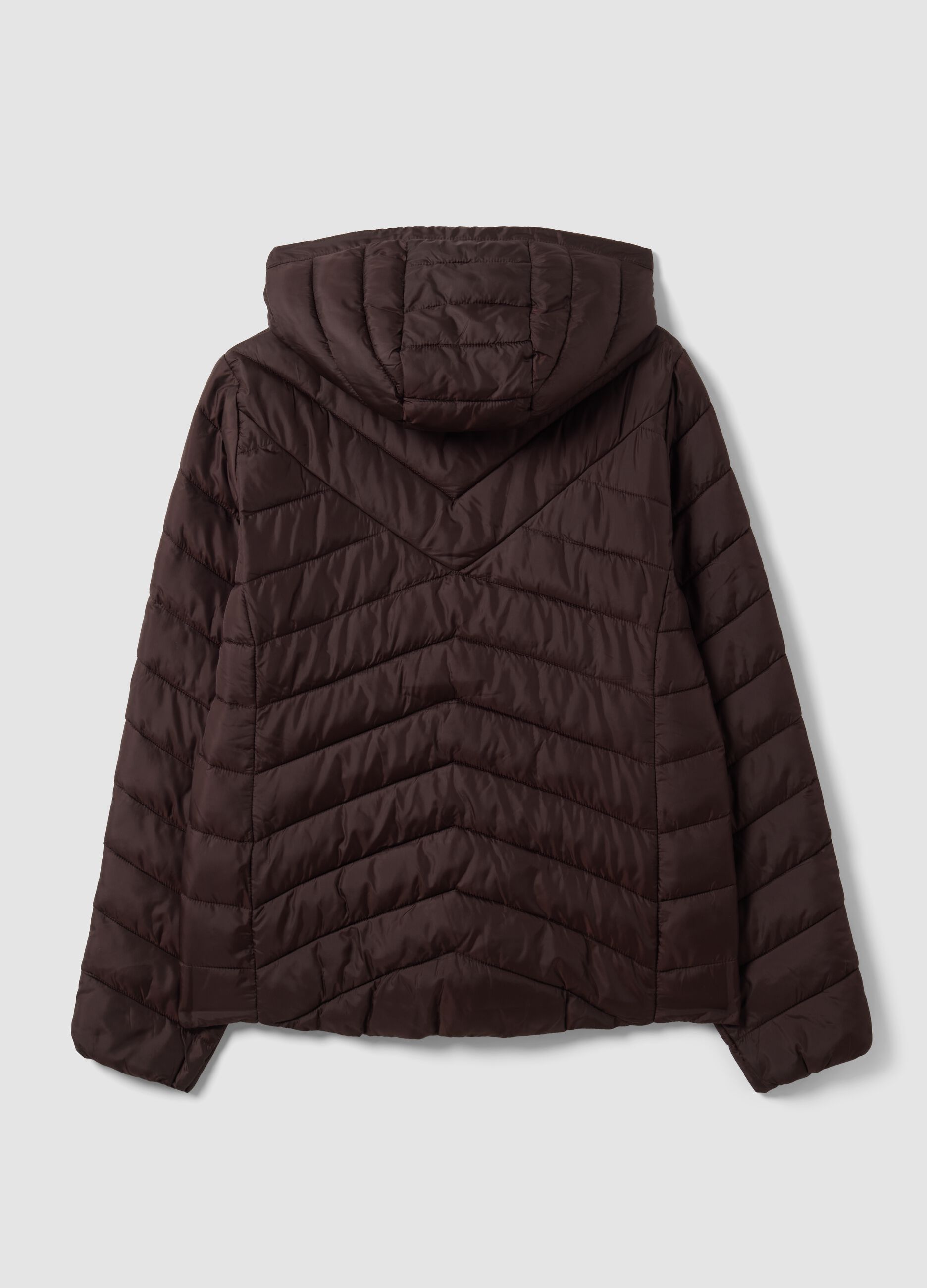 Brown Ultralight Quilted Jacket with Hood and Zip