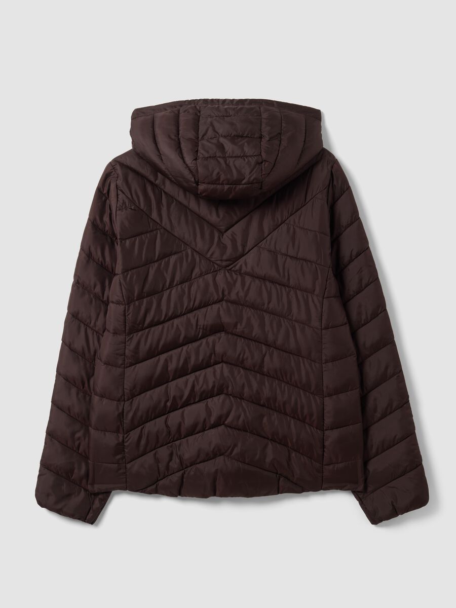 Brown Ultralight Quilted Jacket with Hood and Zip_1