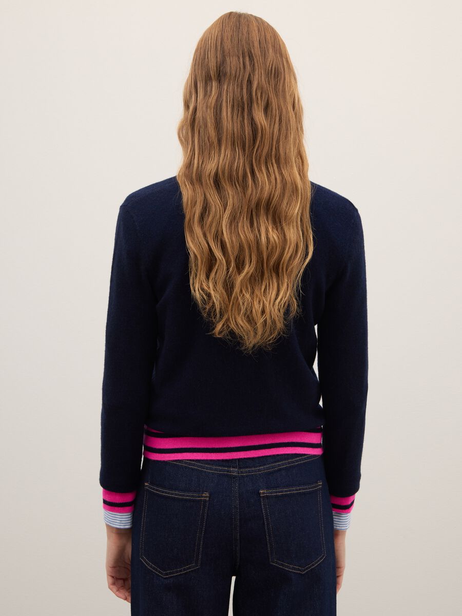 Multicolour blue pure wool sweater with striped regular fit_3