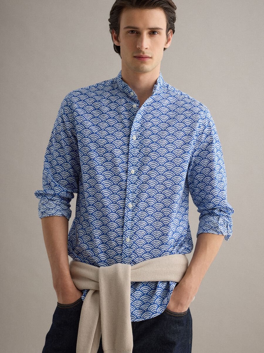 Multicolored shirt with Mandarin collar in pure cotton regular fit_0