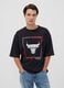 Black pure cotton T-shirt with Chicago Bulls print_0