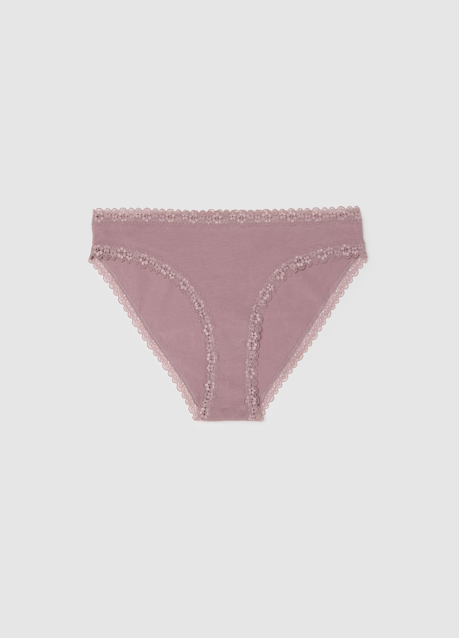 Regular fit pink stretch cotton briefs with lace