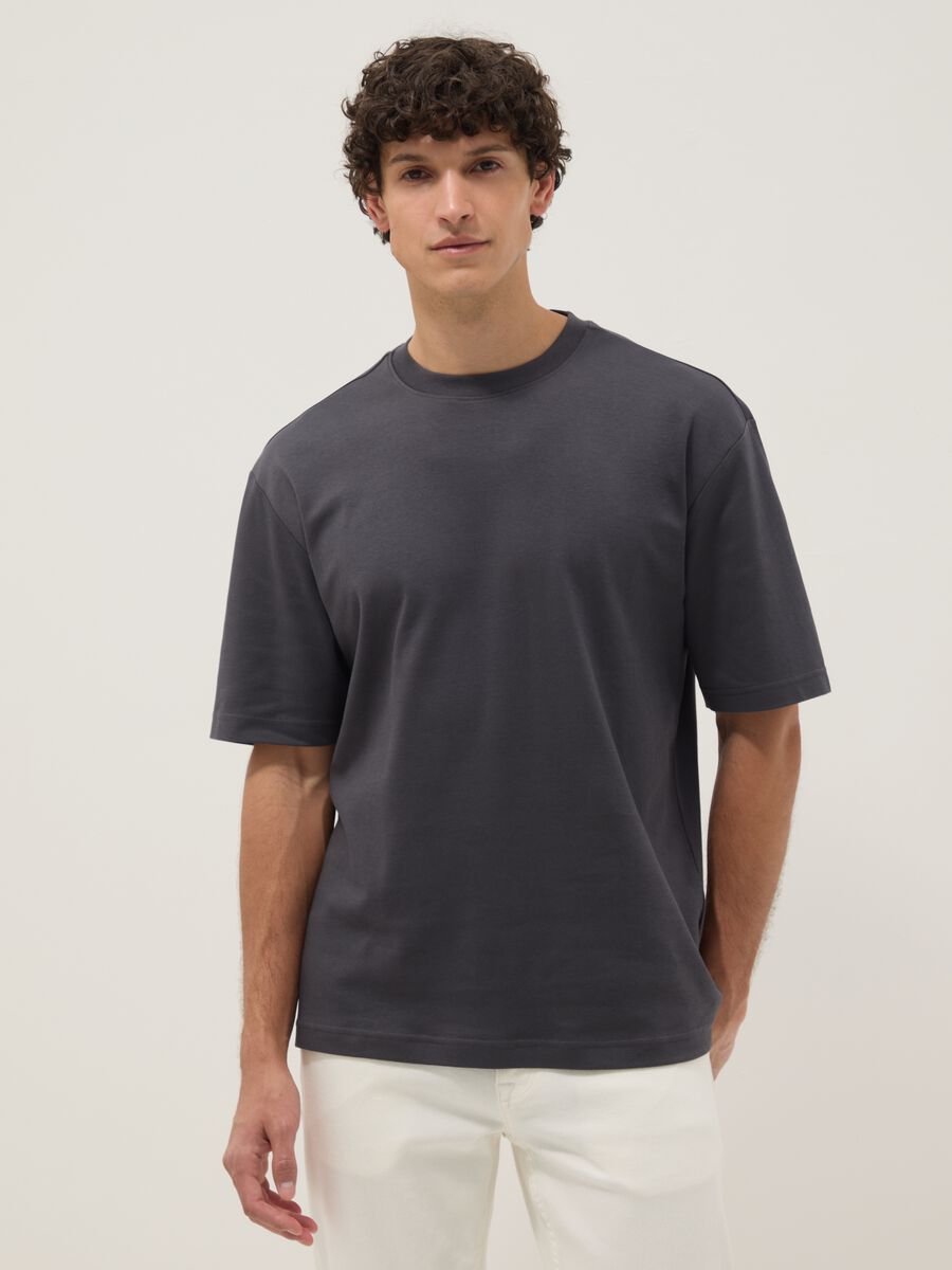 Grey pure cotton short-sleeve T-shirt in a relaxed fit_1