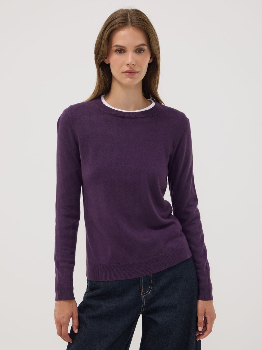Maglia viola girocollo regular fit a maniche lunghe_2