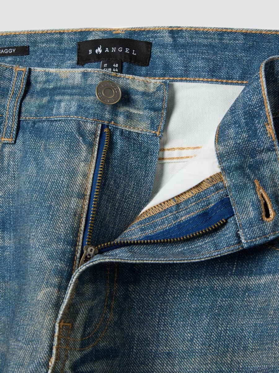 Regular Fit blaue Denim Baumwolle Baggy Jeans_5