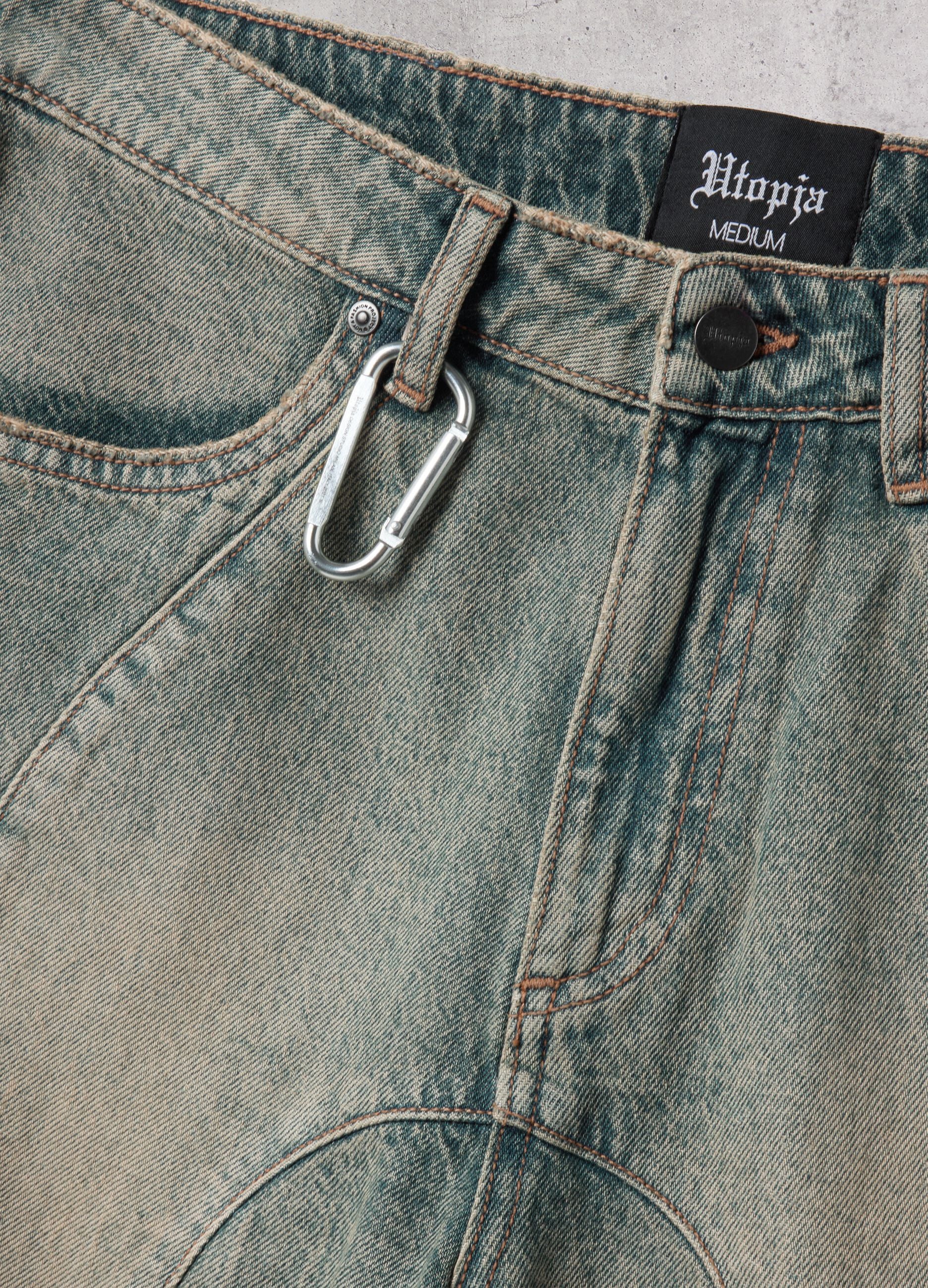 Washed Light Blue & Tea Denim Shorts