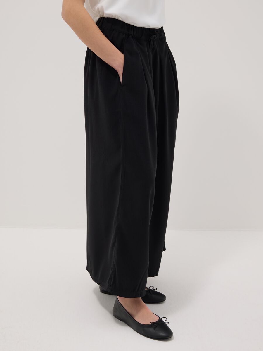 Girls' black pure cotton wide leg trousers_1