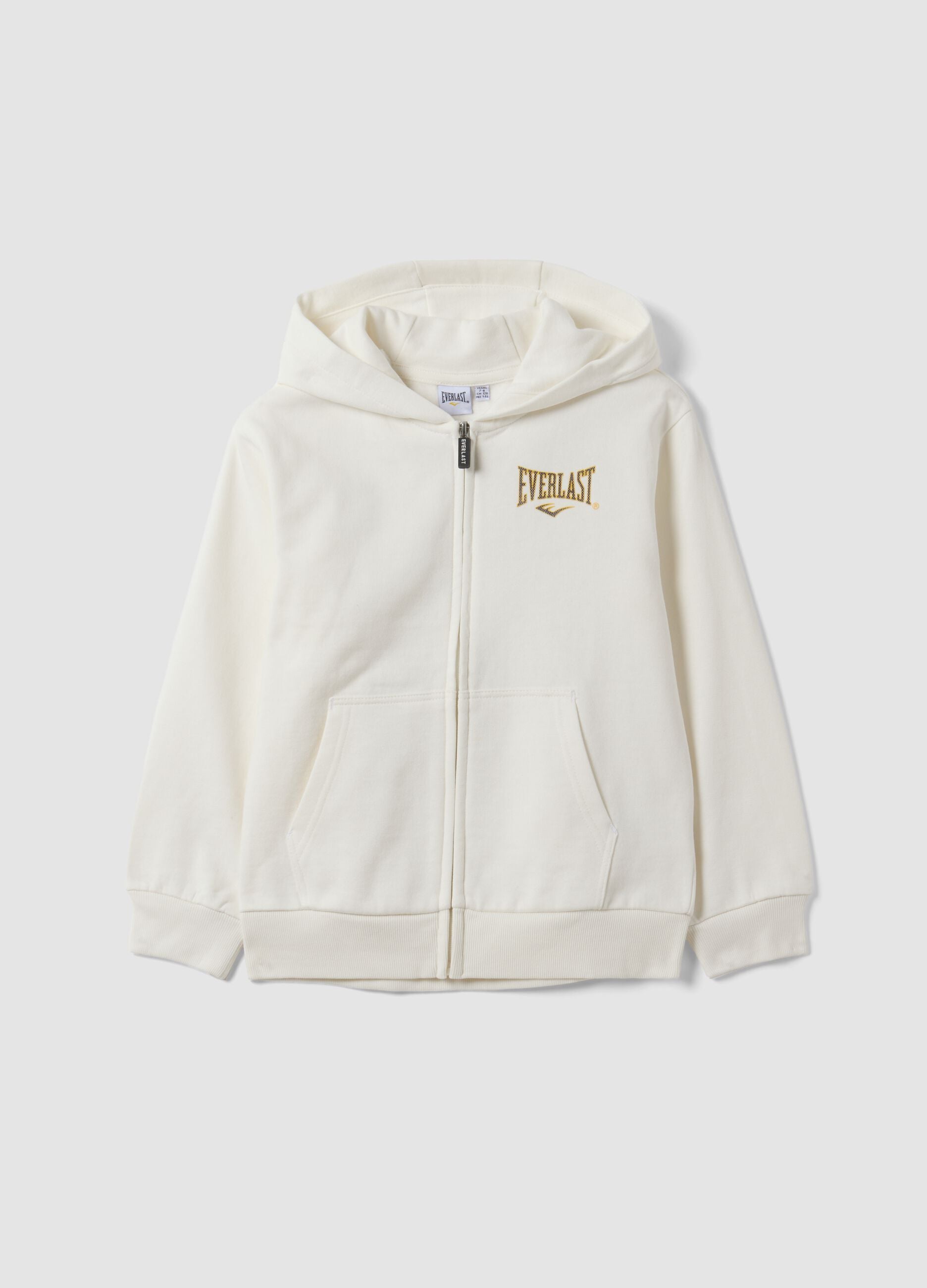 White pure cotton hooded sweatshirt with logo for boys, regular fit