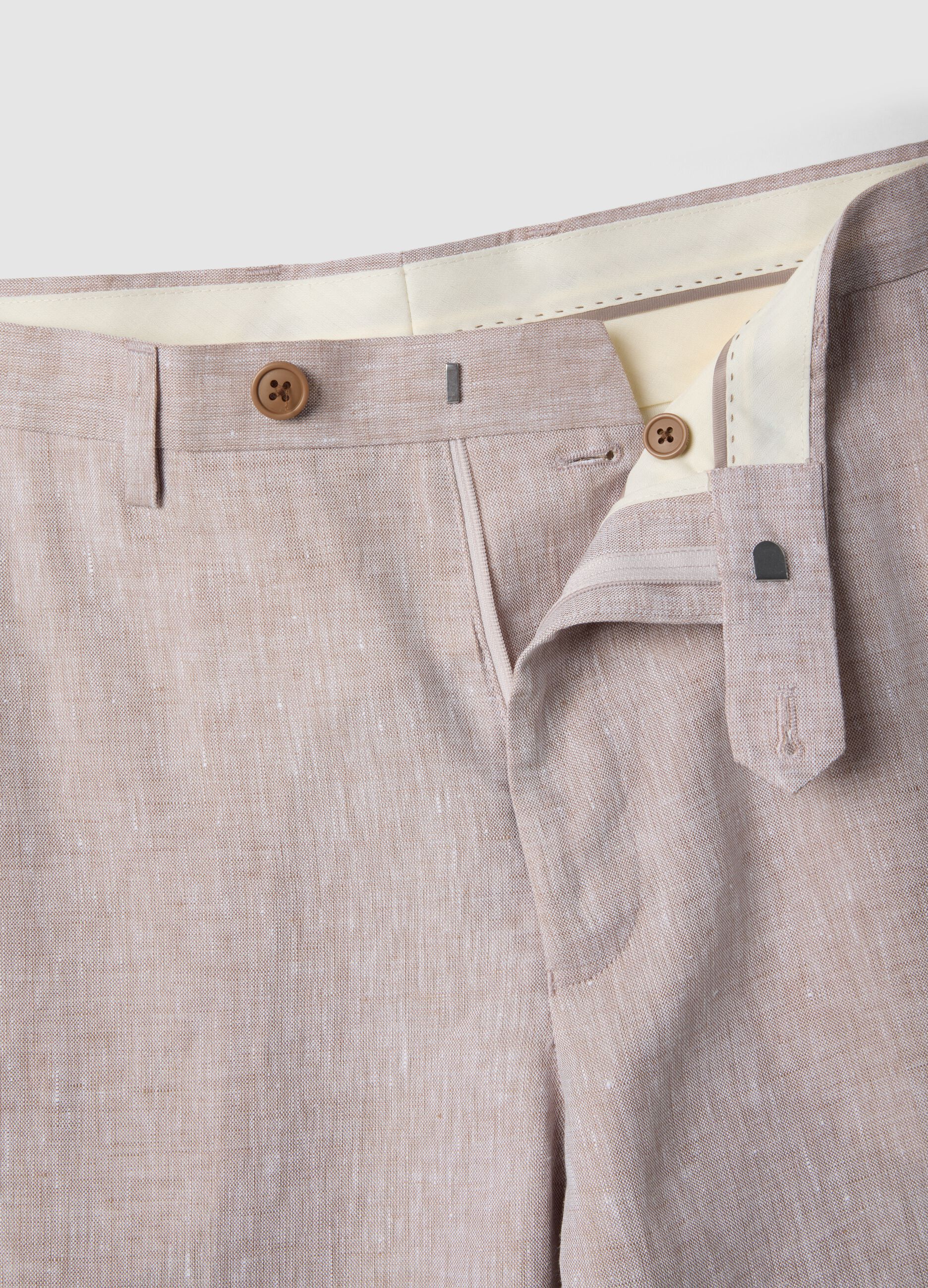 Beige Slim-Fit-Hosen aus reinem Leinen