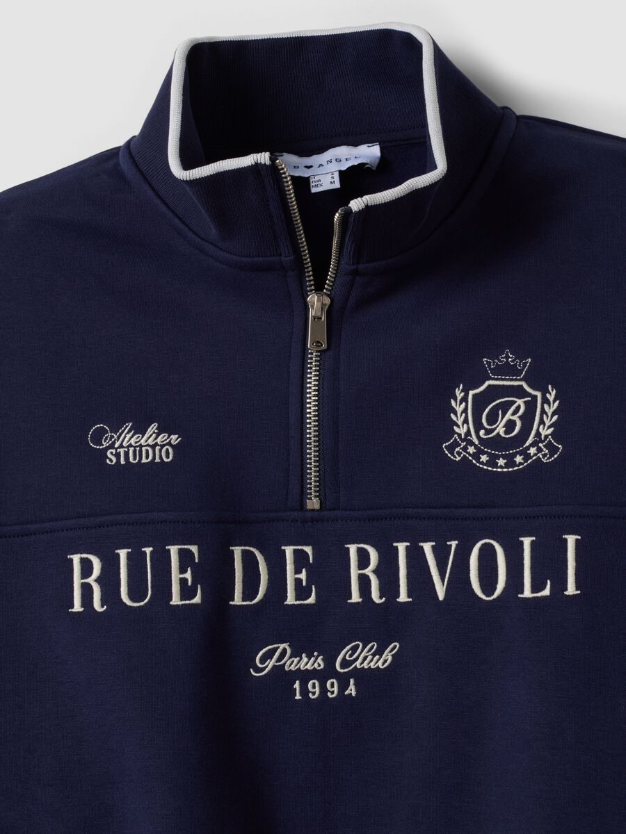 Blue half-zip cotton-blend sweatshirt with front lettering, regular fit_1