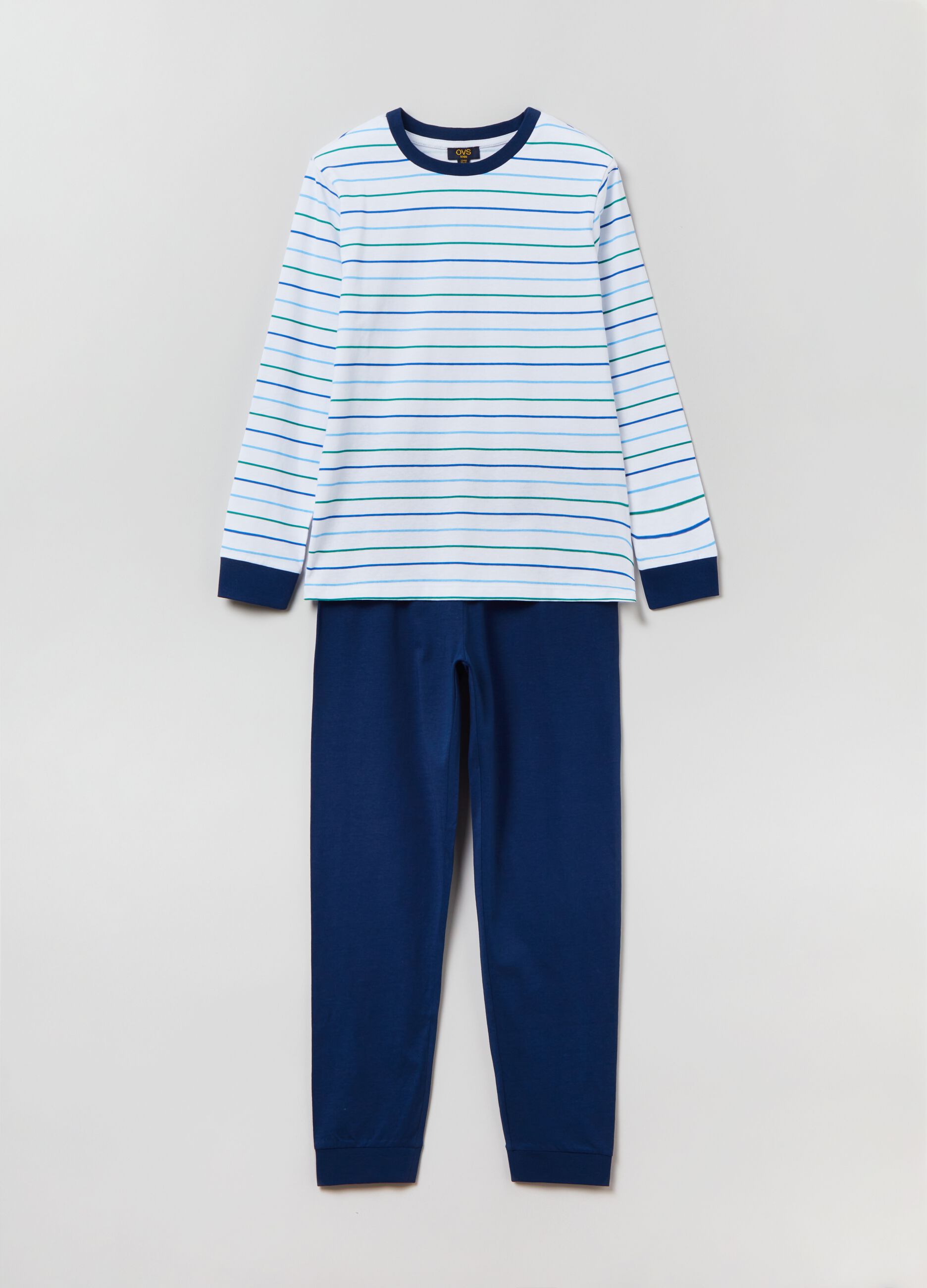 Pijama largo de algodón con parte de arriba de rayas