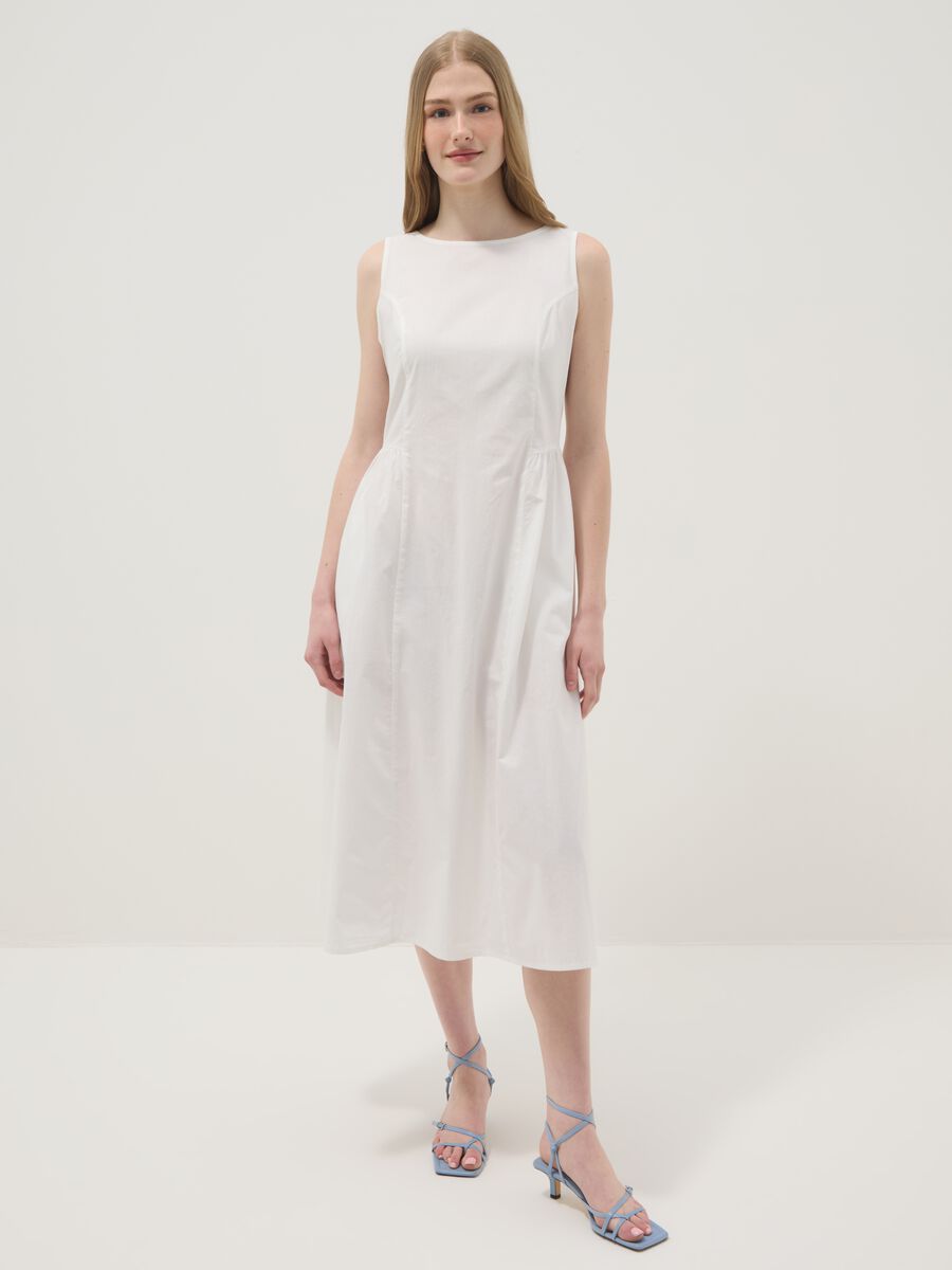 White pure cotton dress with boat neckline_1