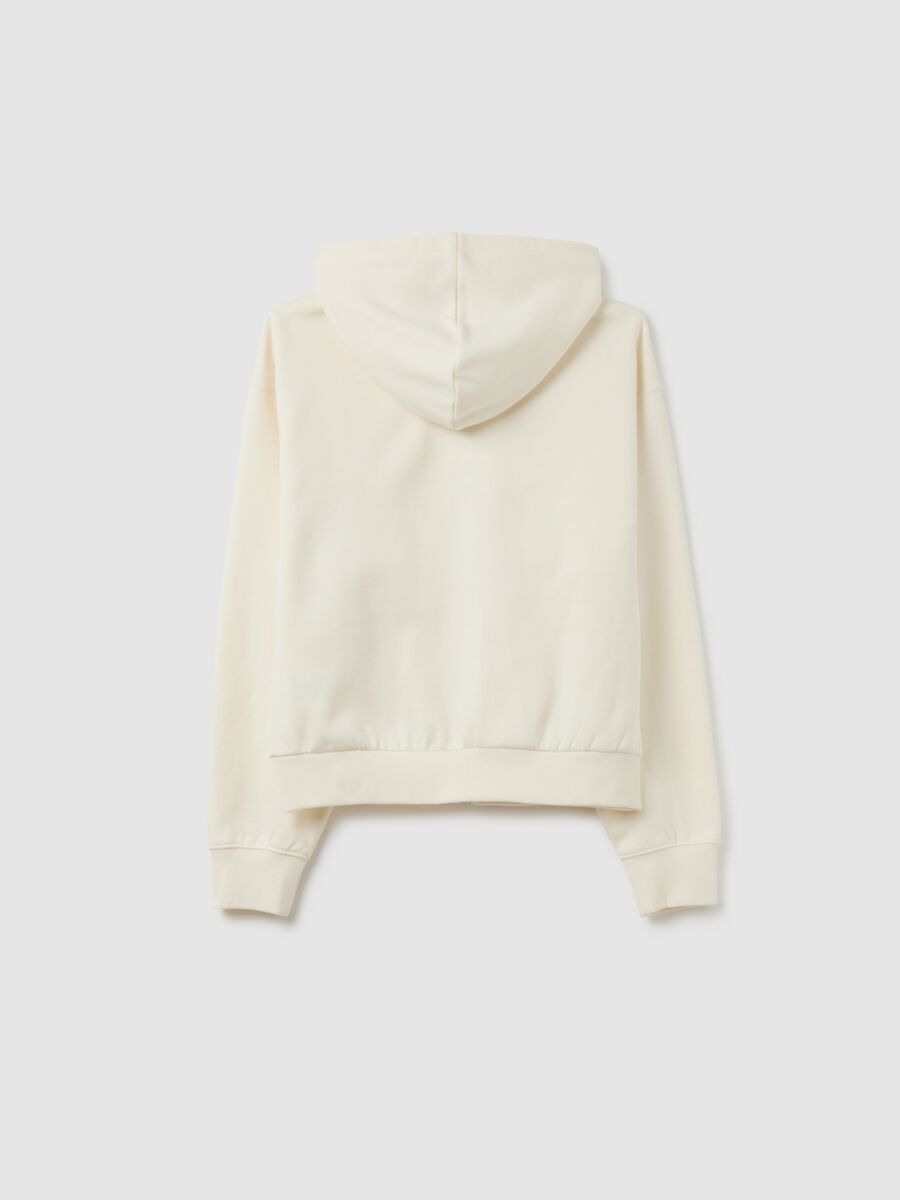 Girls' white hoodie in pure cotton regular fit with hood and zip_4