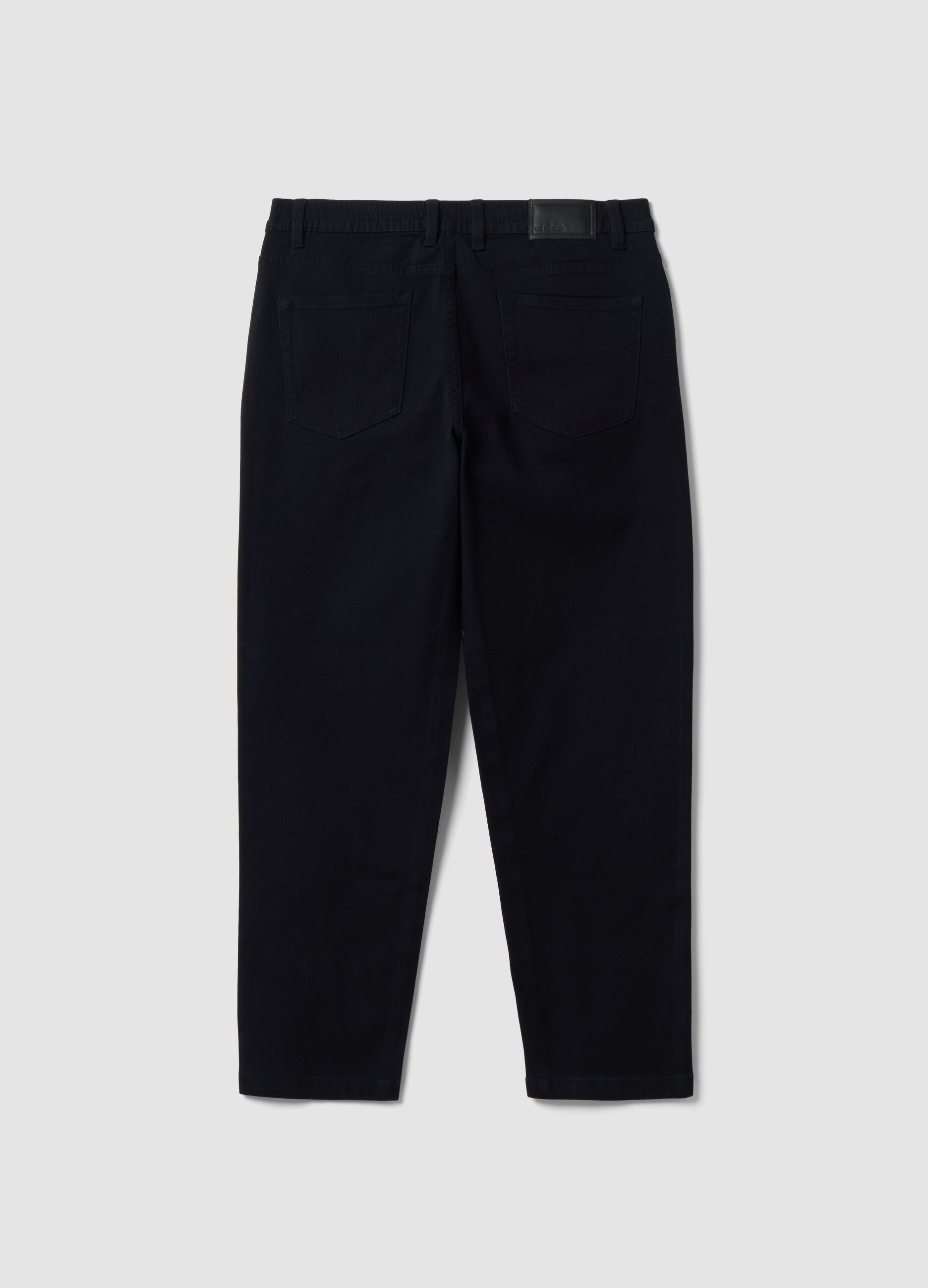 Black straight-leg stretch cotton twill trousers