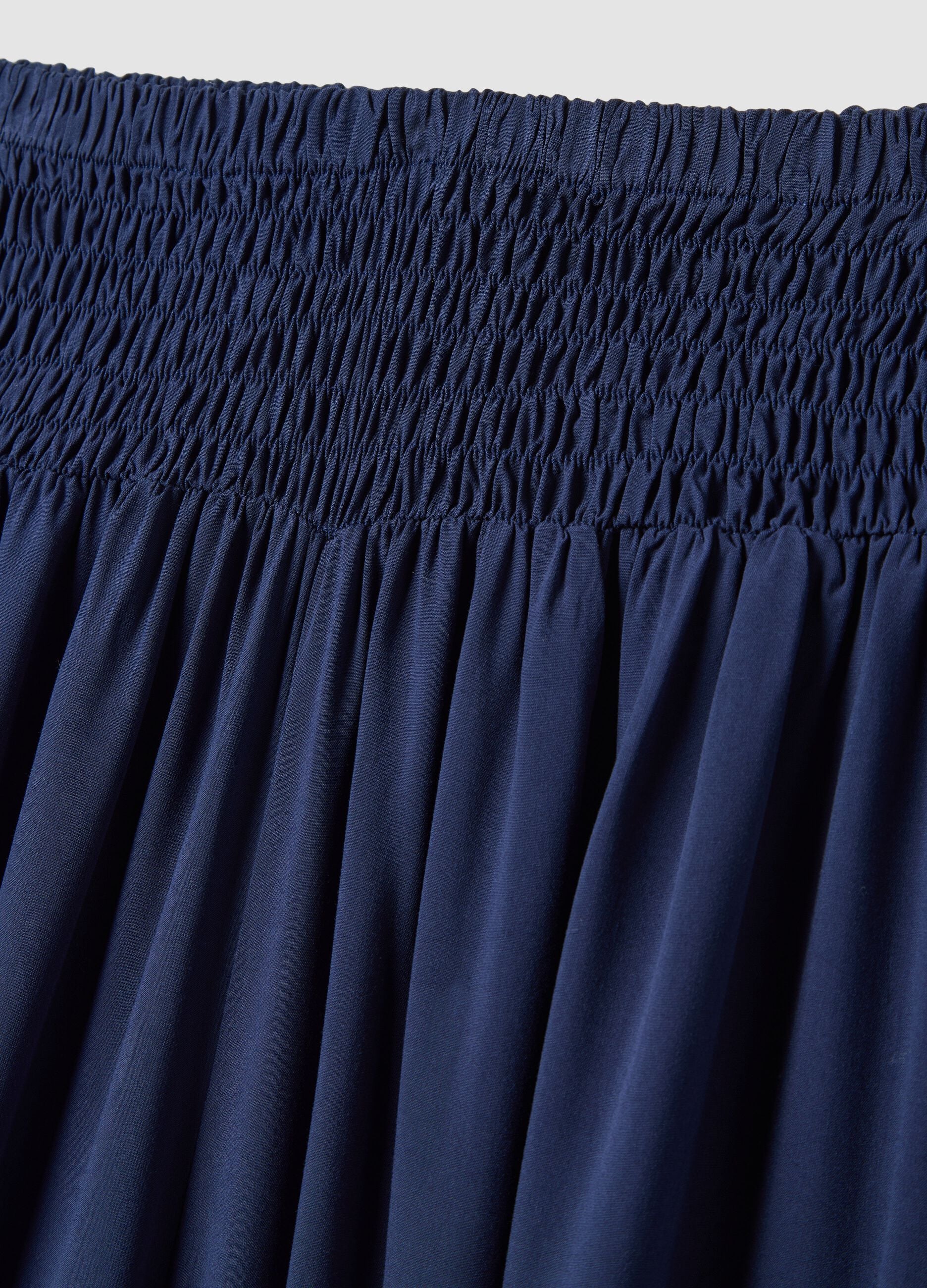 Weite blaue Hose aus reiner Viskose mit elastischem Bund, Regular Fit