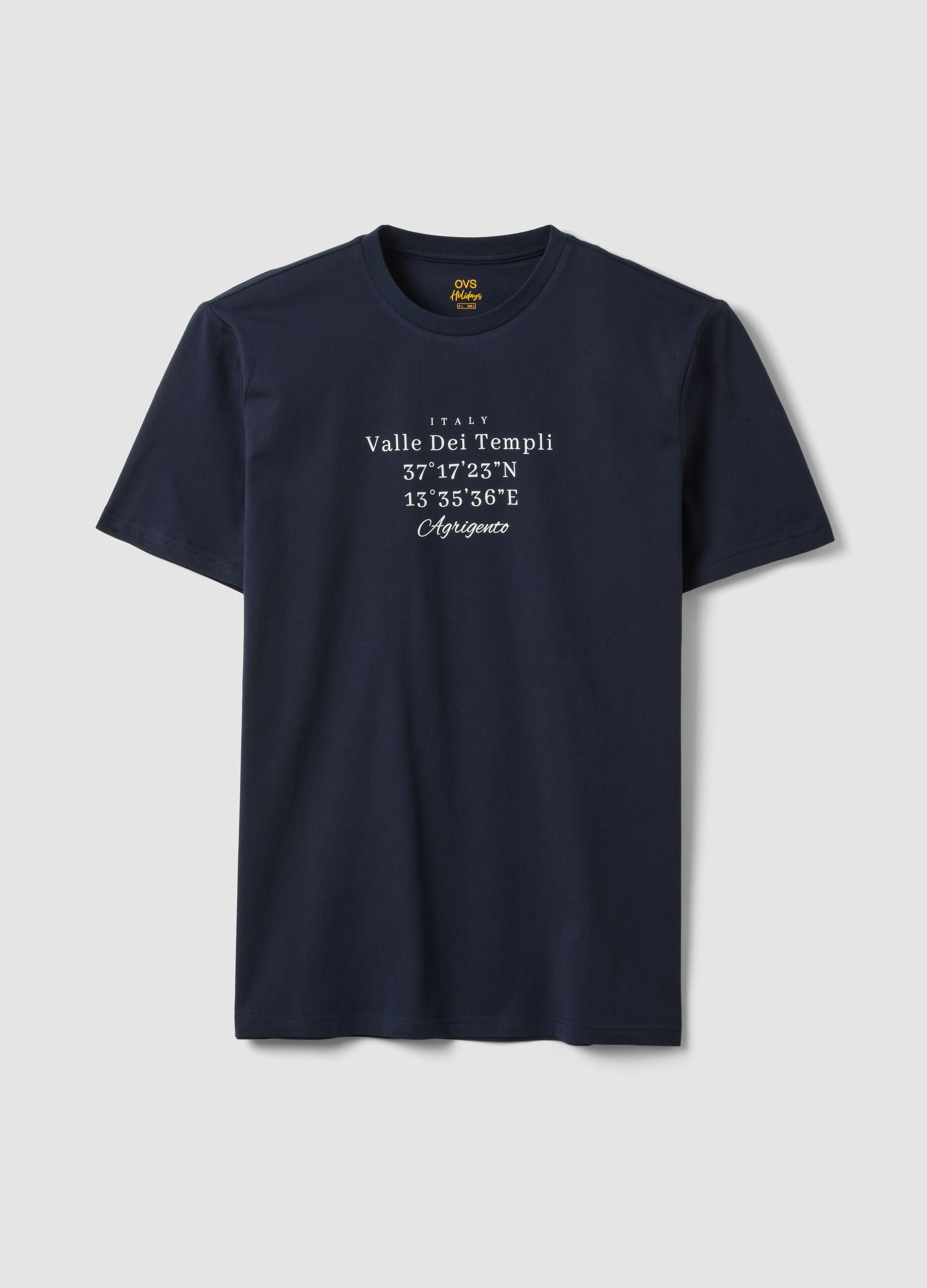 Blaues Kurzarm-T-Shirt aus reiner Baumwolle, Regular Fit