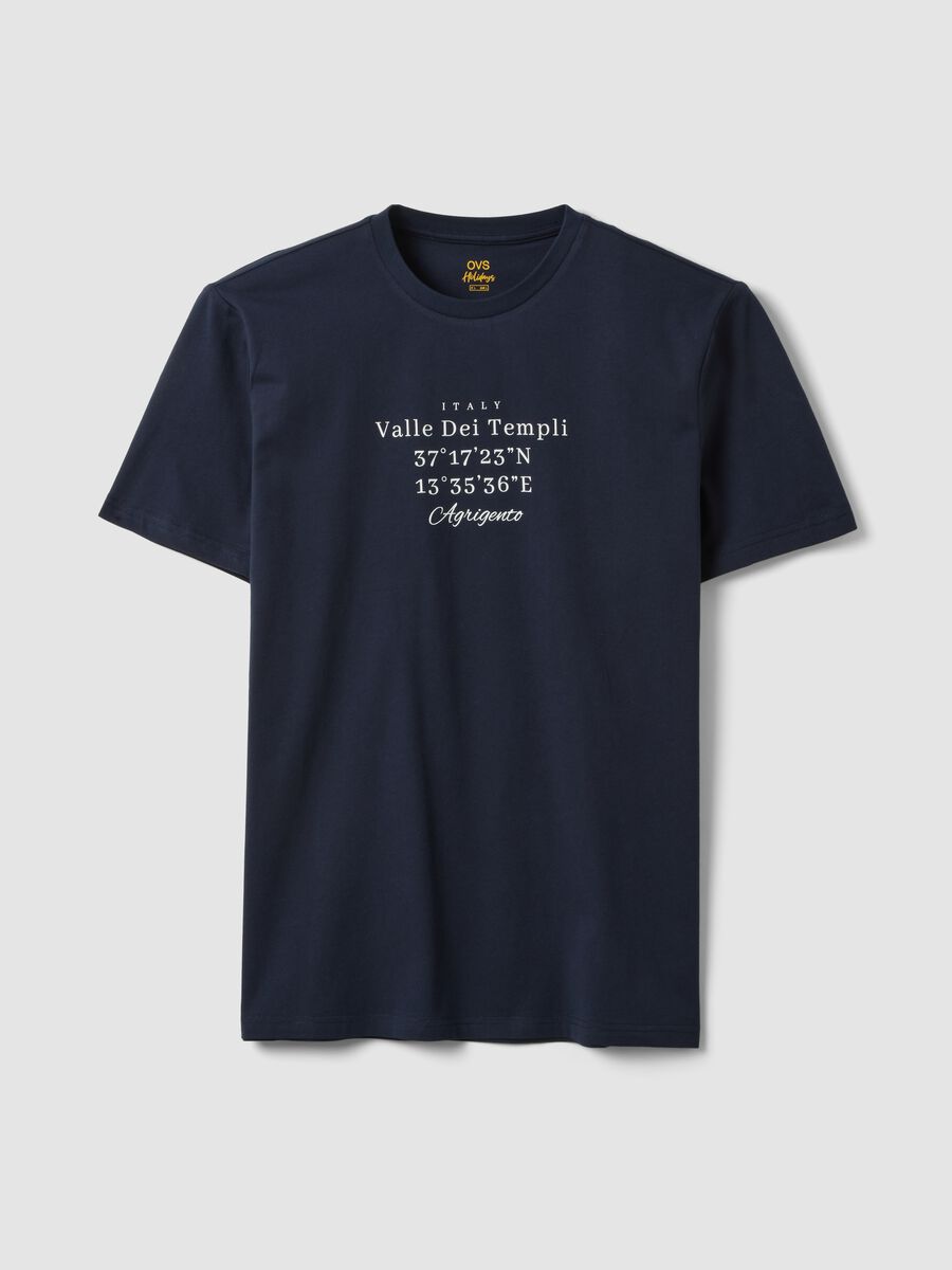 Blaues Kurzarm-T-Shirt aus reiner Baumwolle, Regular Fit_4