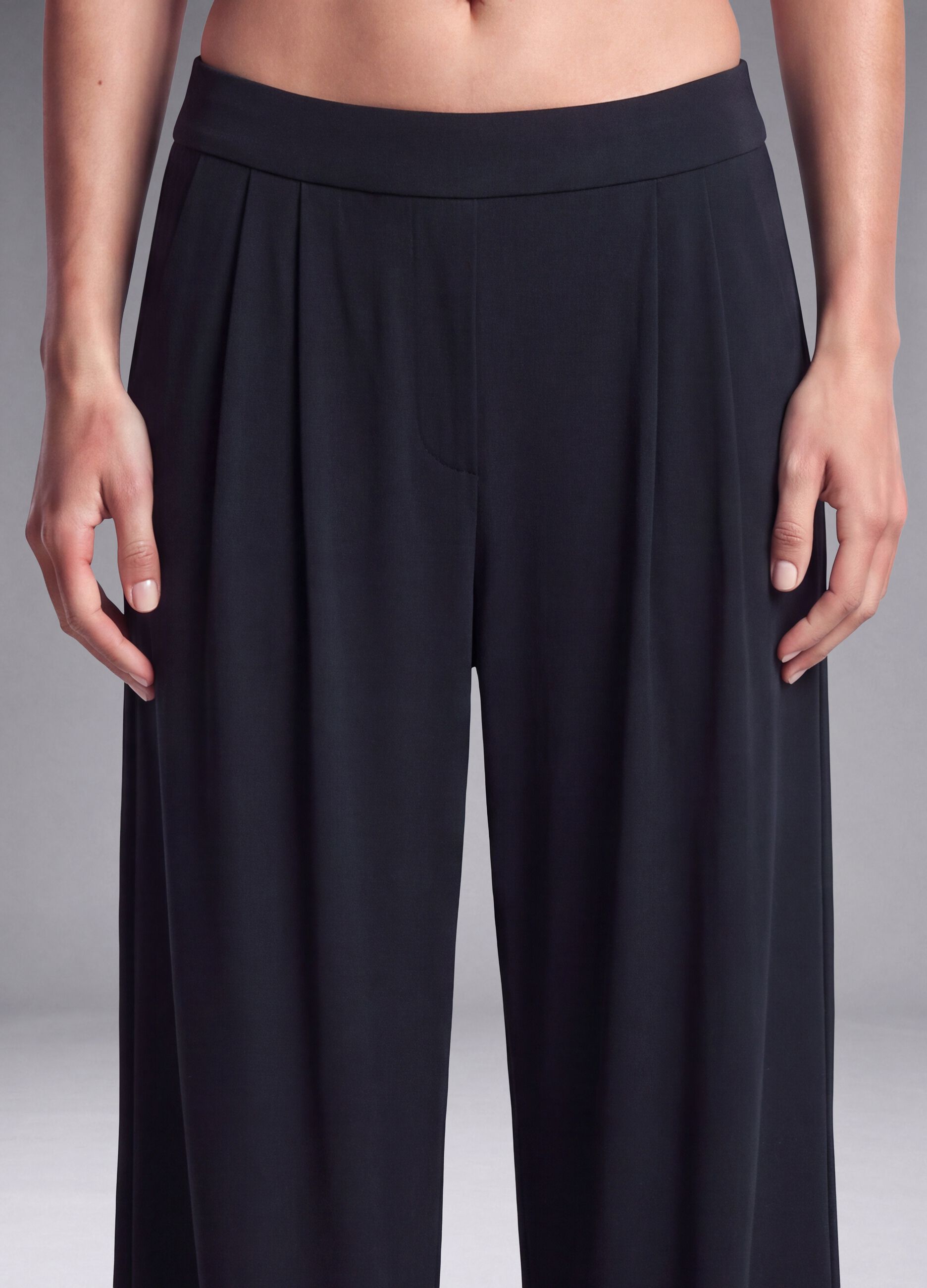 Blue stretch wide-leg trousers