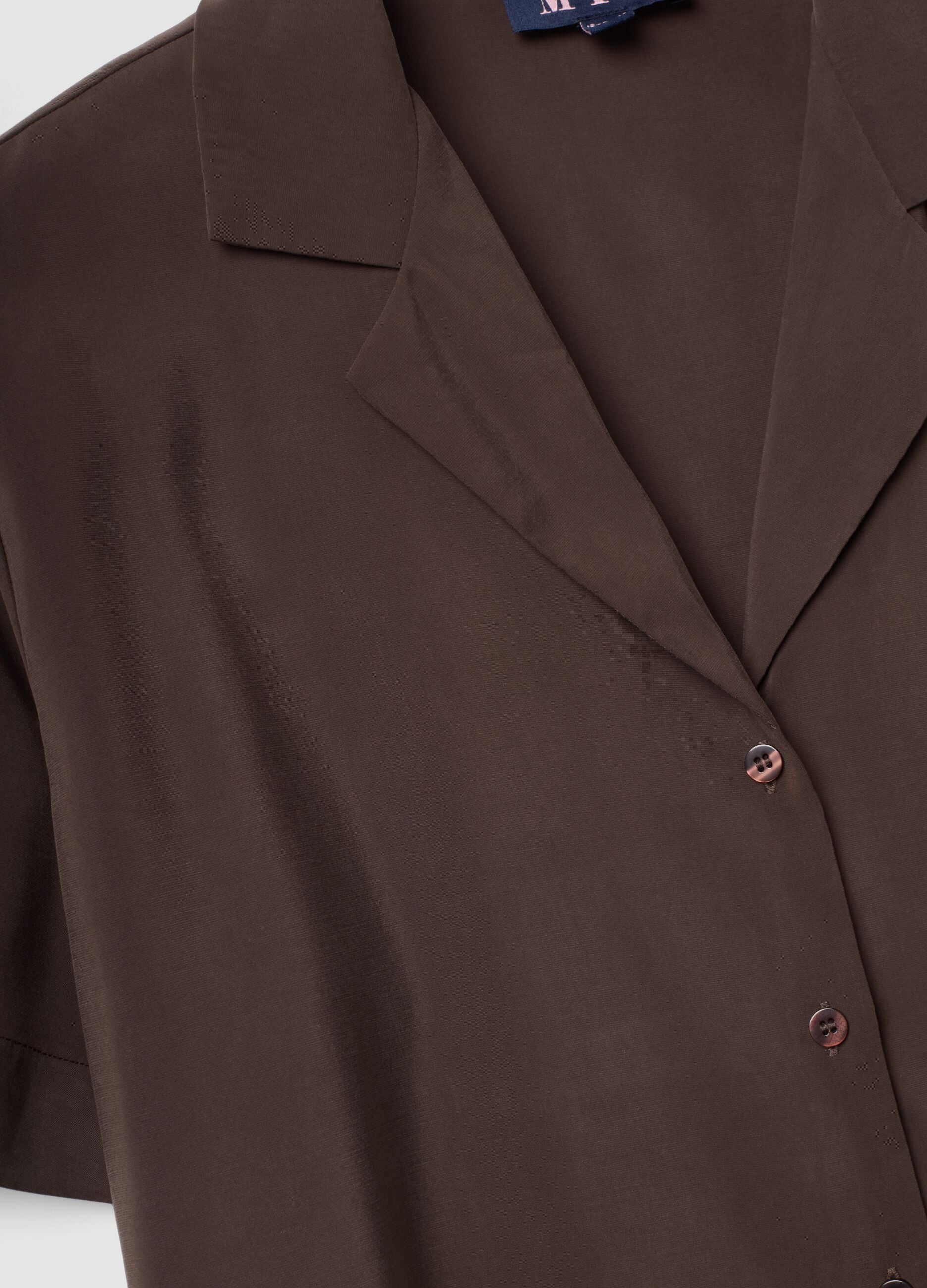 Brown oversized short-sleeve viscose-blend shirt