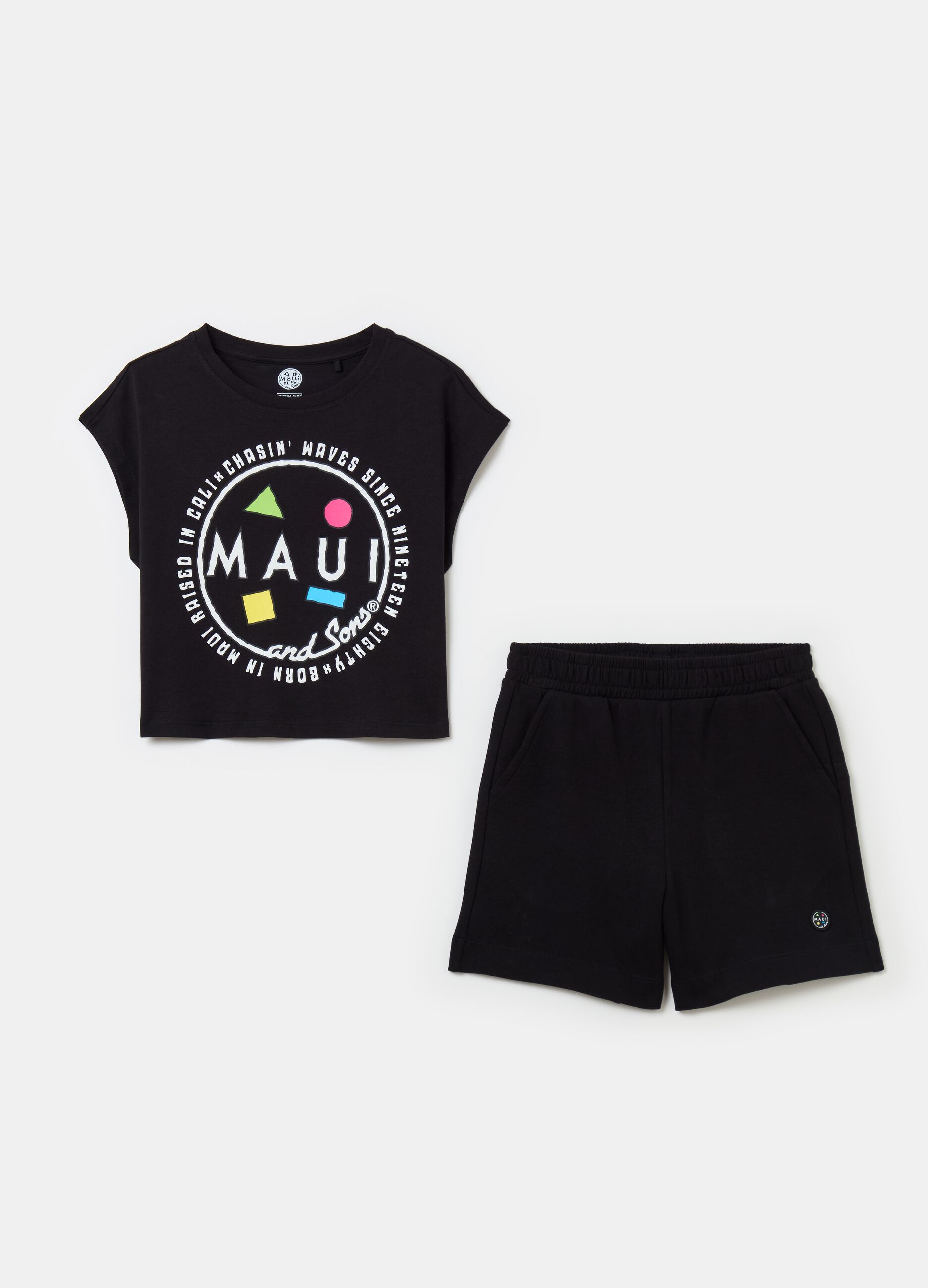 T-shirt and shorts jogging set with logo print