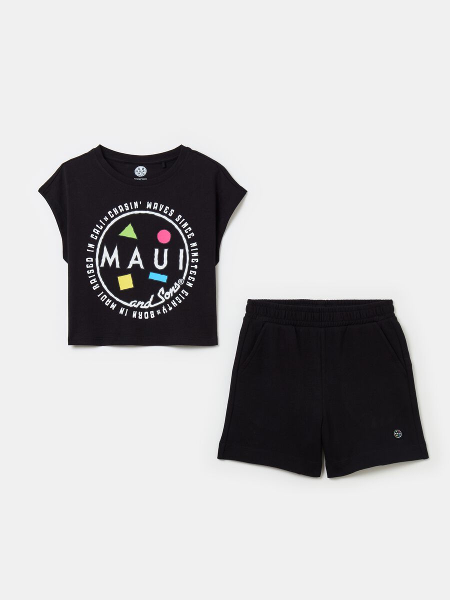 T-shirt and shorts jogging set with logo print_0