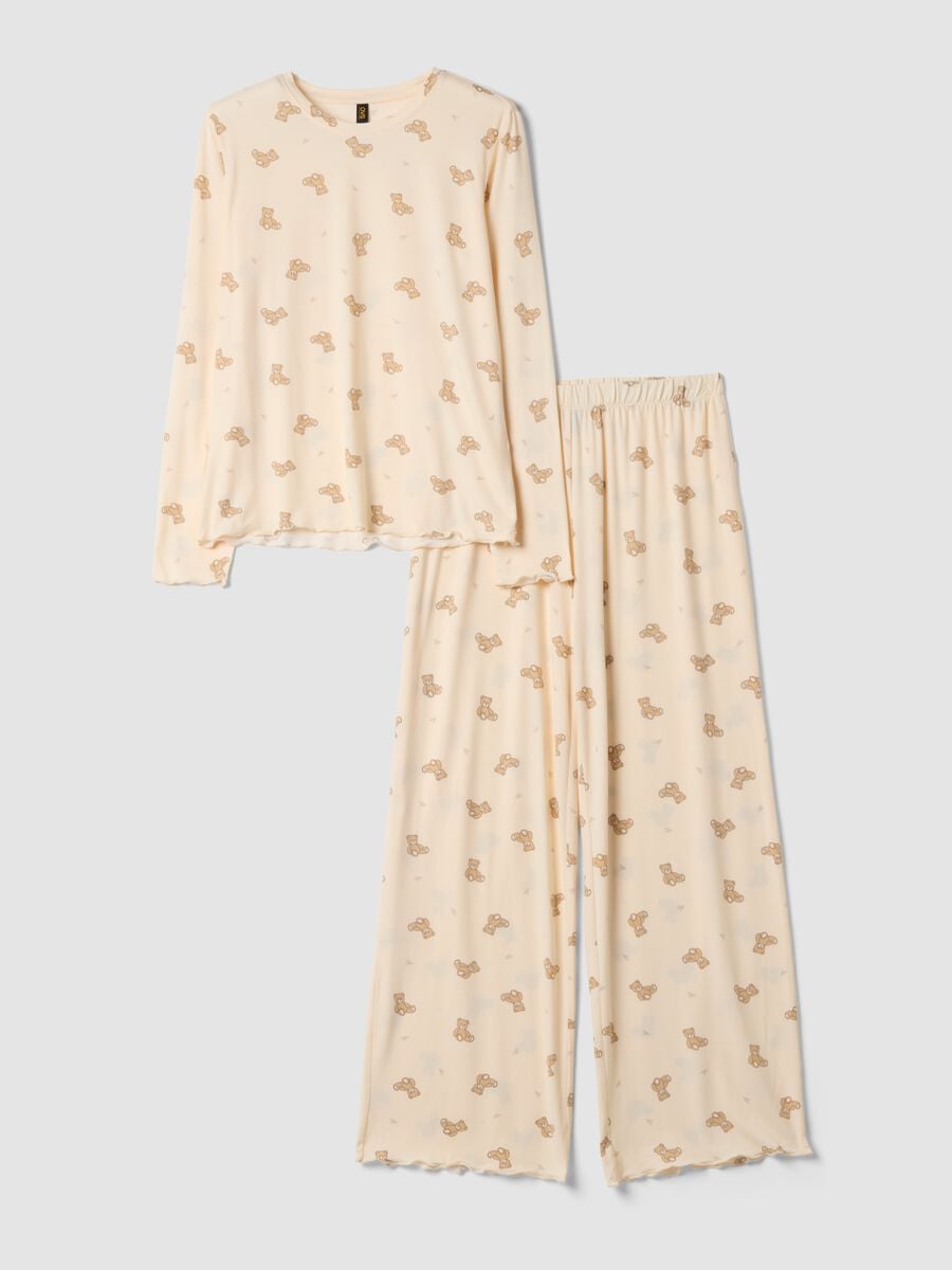 Cream-white stretch fabric crew-neck pyjamas_4