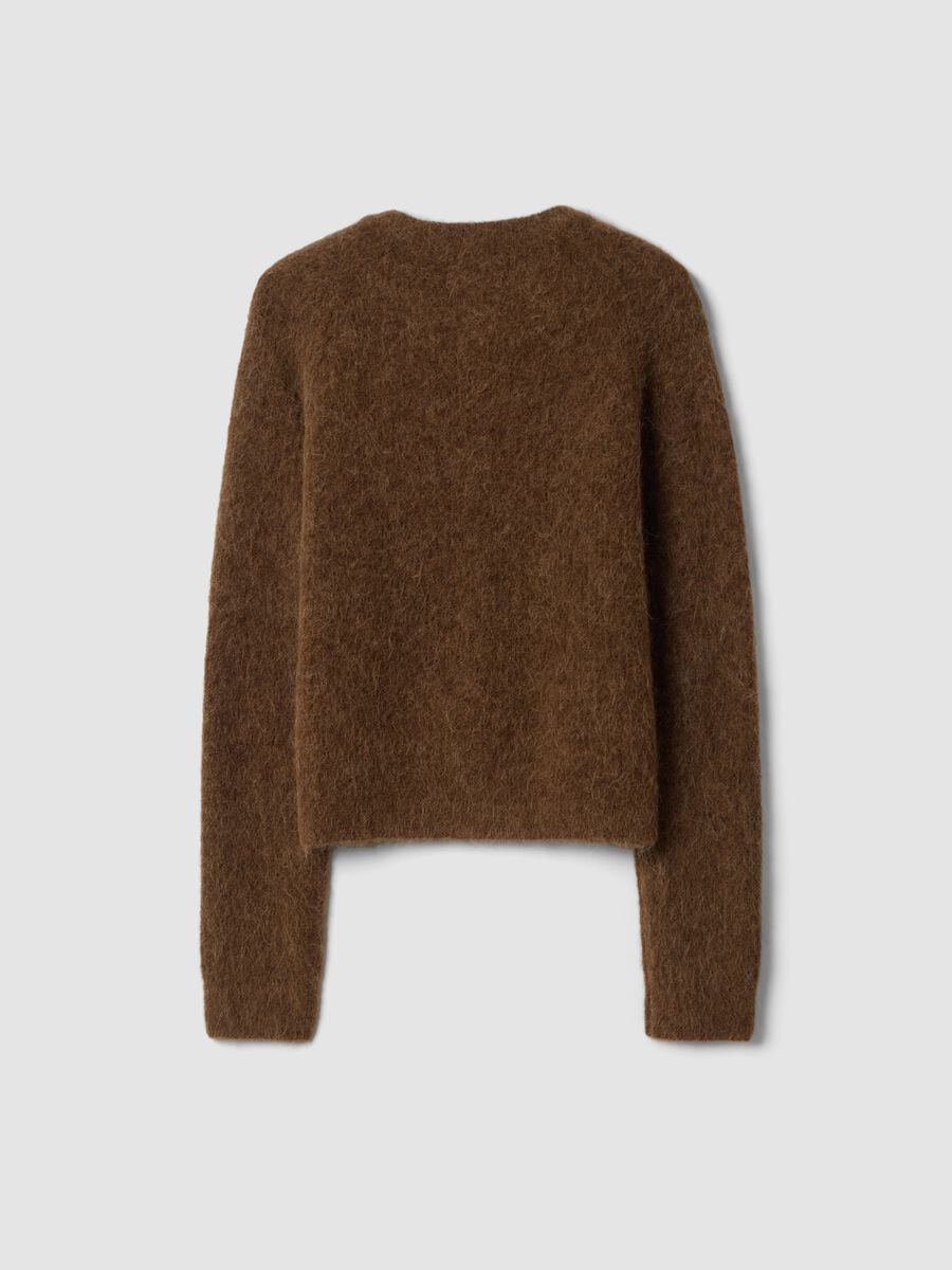 C&aacute;rdigan marr&oacute;n de cuello redondo en alpaca y lana el&aacute;stica_2