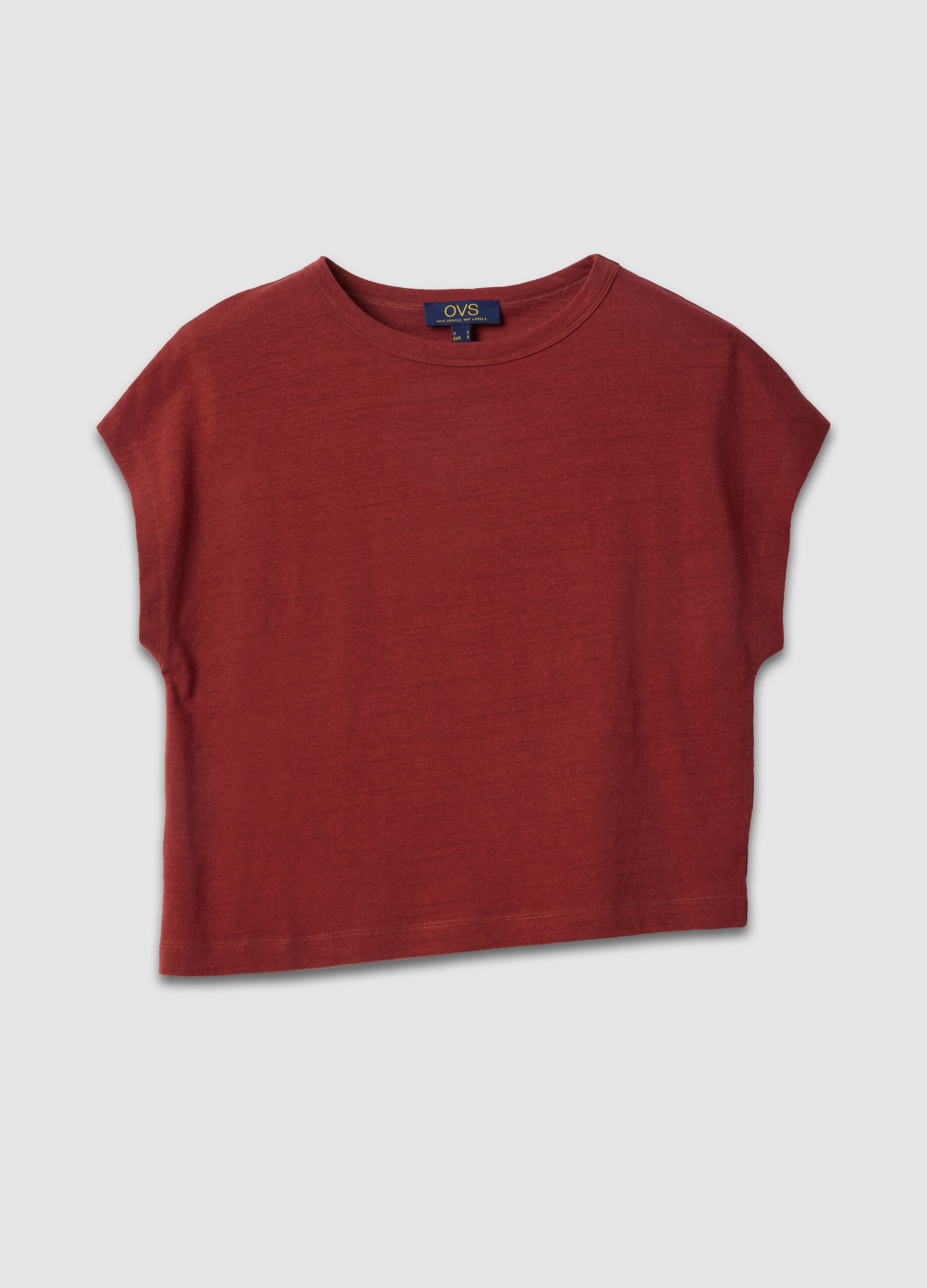 Red cotton-linen blend short-sleeve T-shirt, regular fit