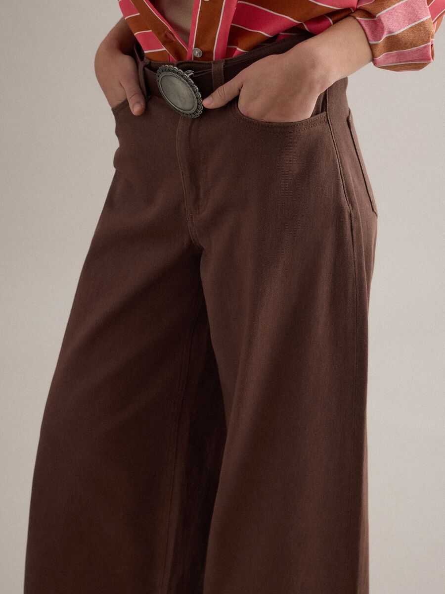 Brown stretch cotton flare trousers_2