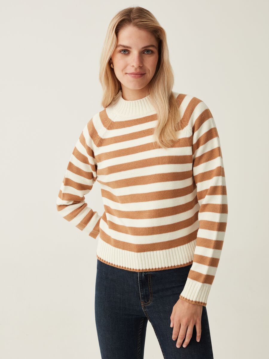 Striped pullover with mock neck_0