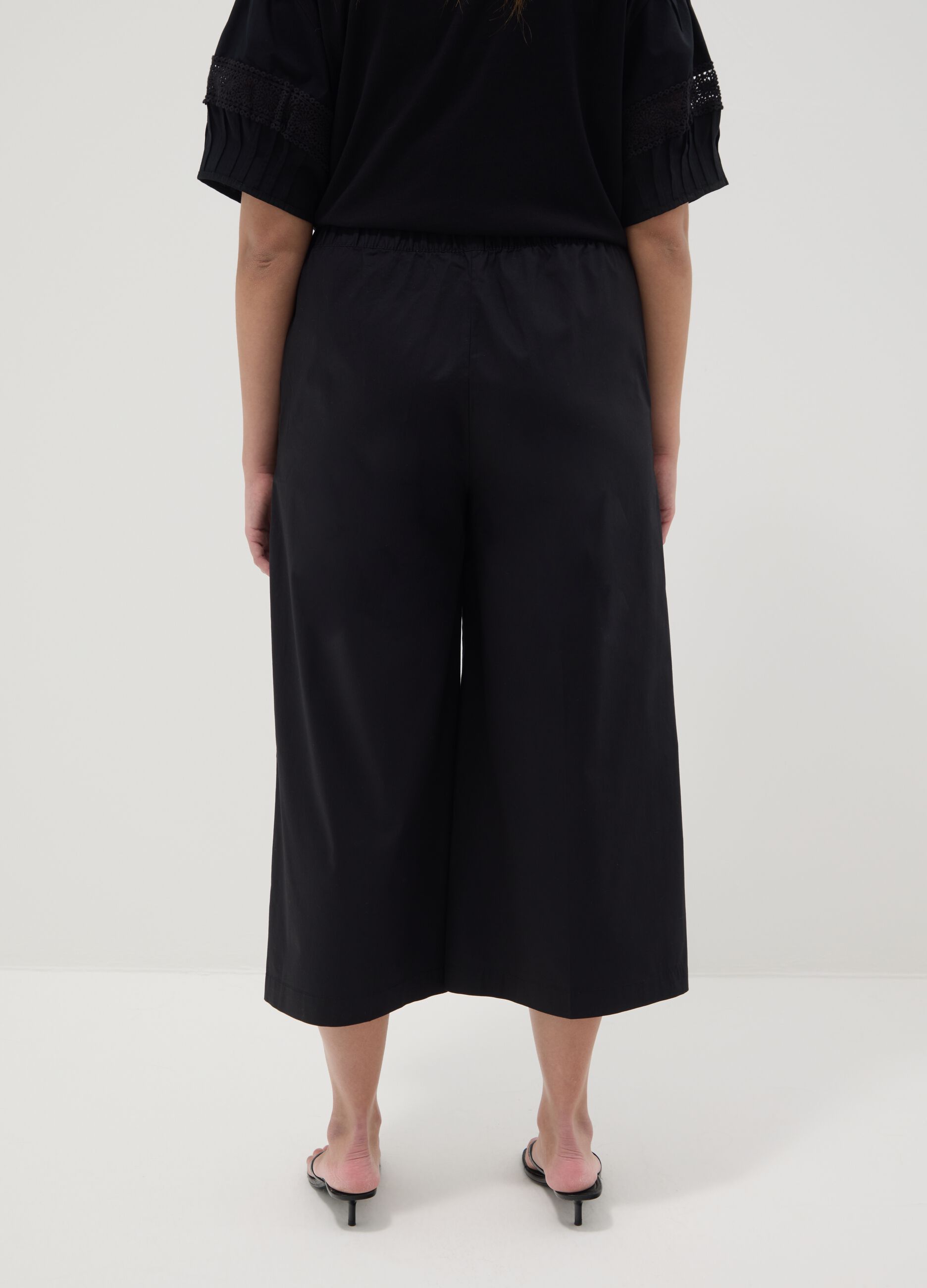 Schwarze Wide-Leg-Hose aus Stretch-Baumwolle