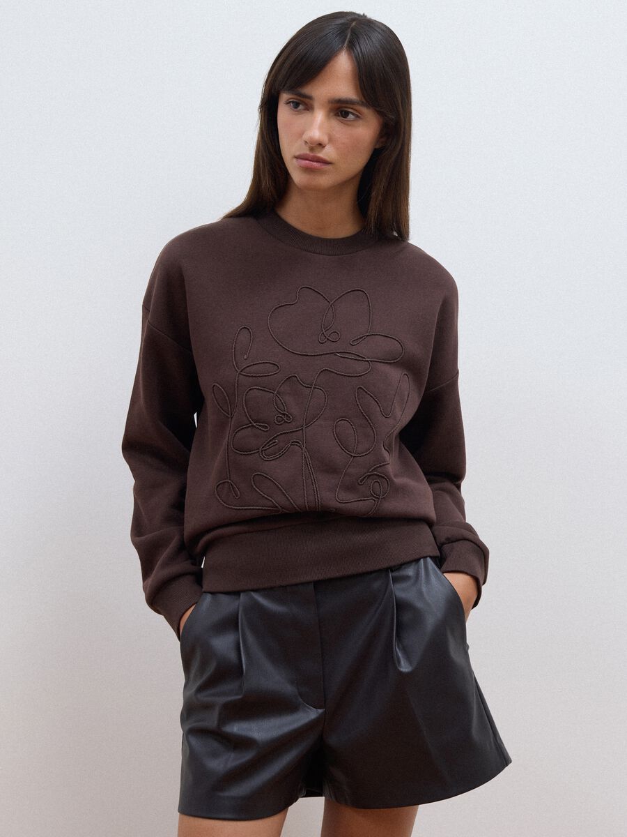 Brown cotton-blend crew-neck sweatshirt, regular fit_0