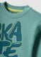 Sweatshirt com capuz azul em algod&atilde;o puro, corte oversized, com estampado e bolso canguru para menino_2