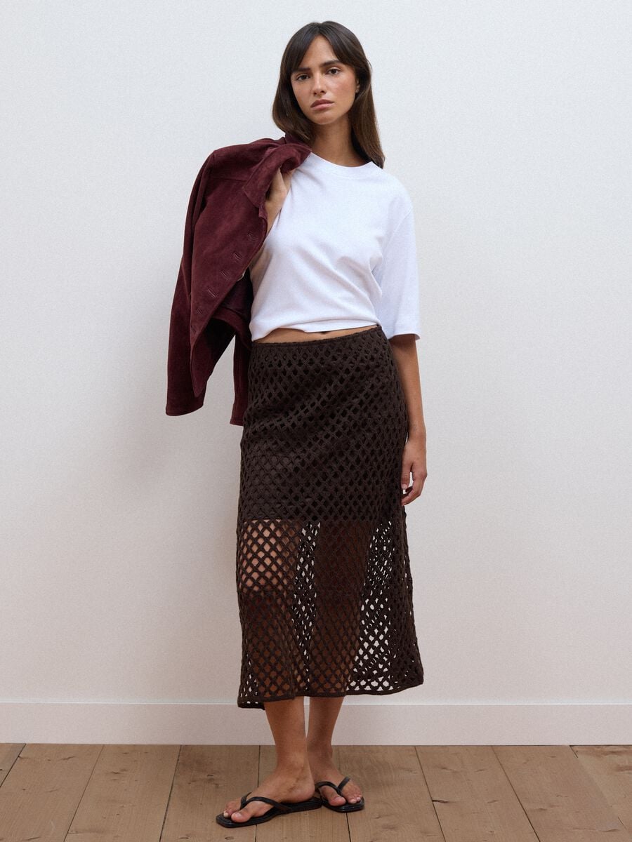 Brown cotton-blend crochet skirt_0
