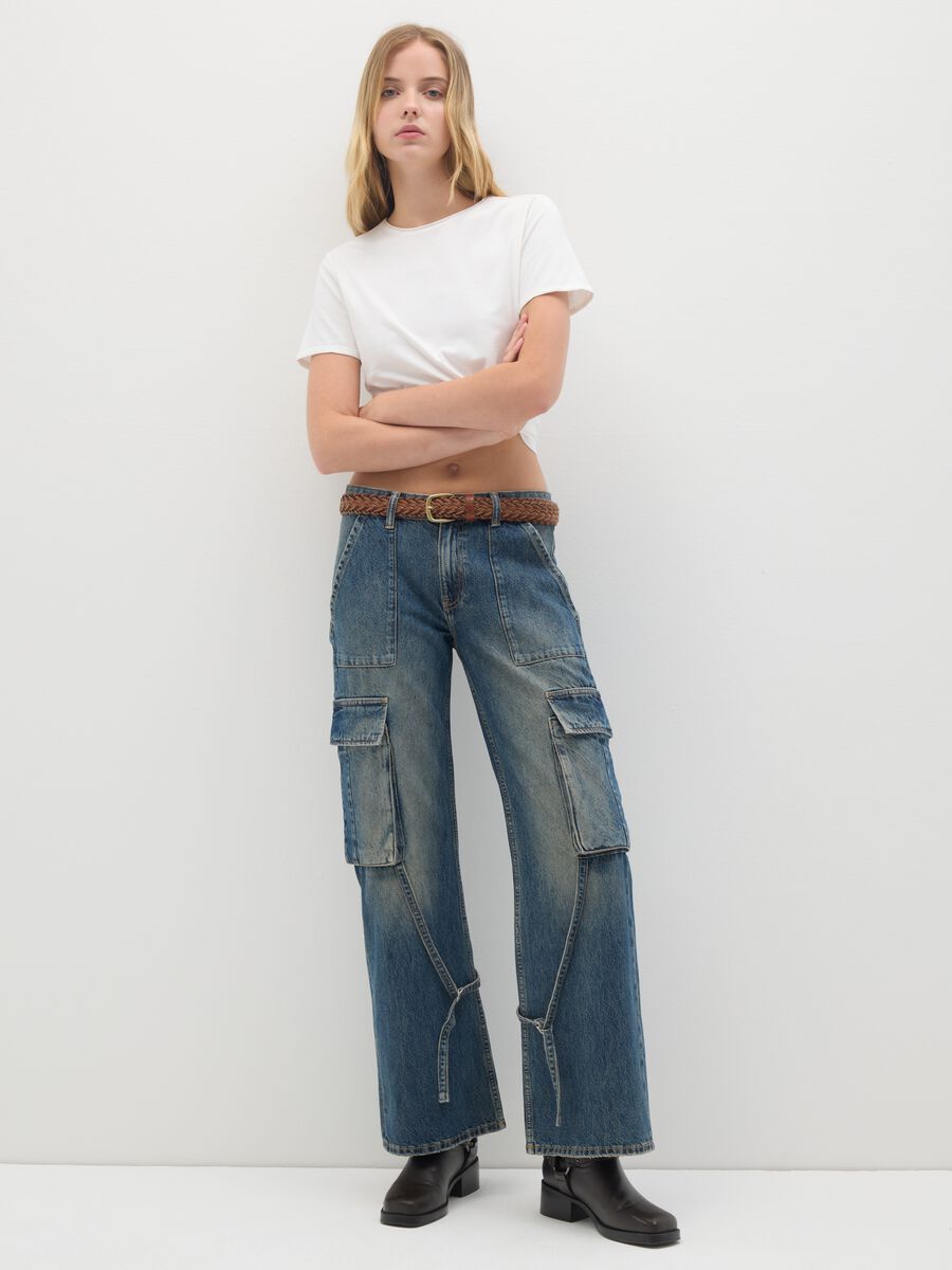 Pure Cotton Denim Cargo Trousers_0