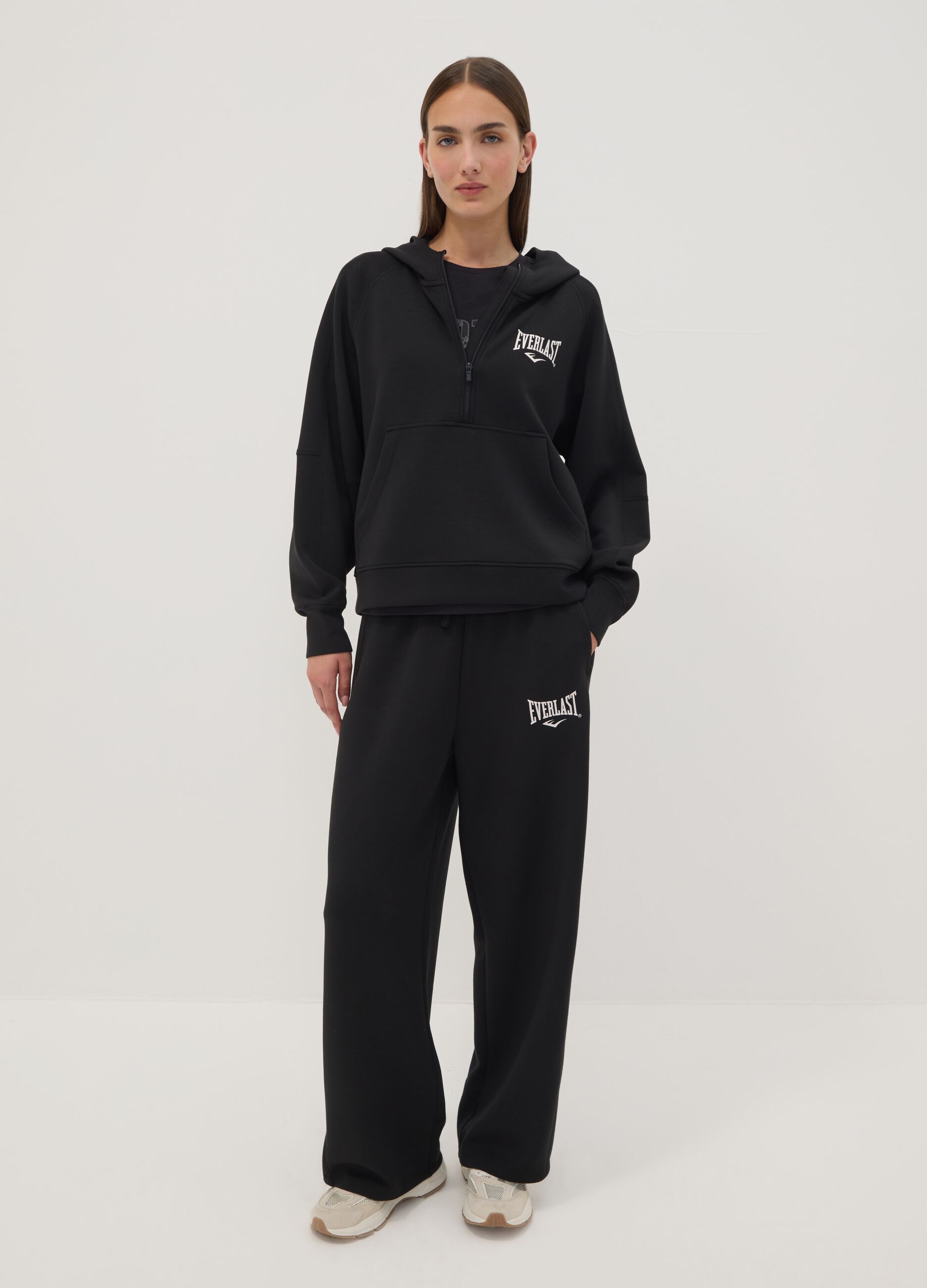 Black regular-fit stretch viscose jersey trousers