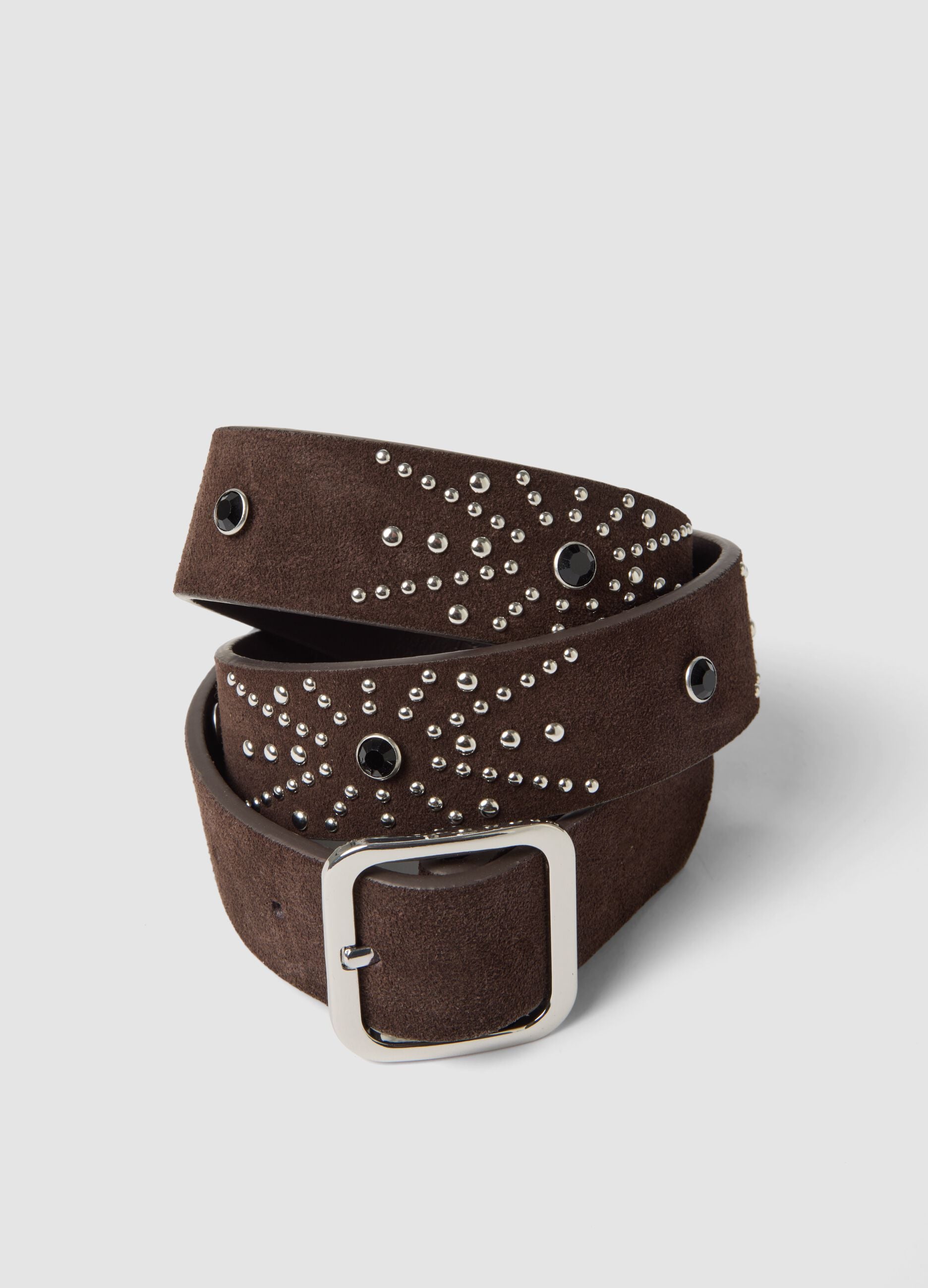 Cintura marrone in vera pelle con borchie