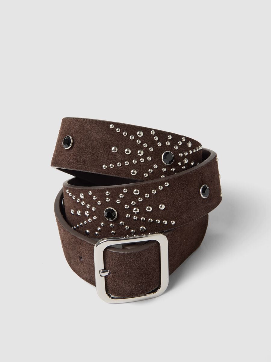 Cintura marrone in vera pelle con borchie_3