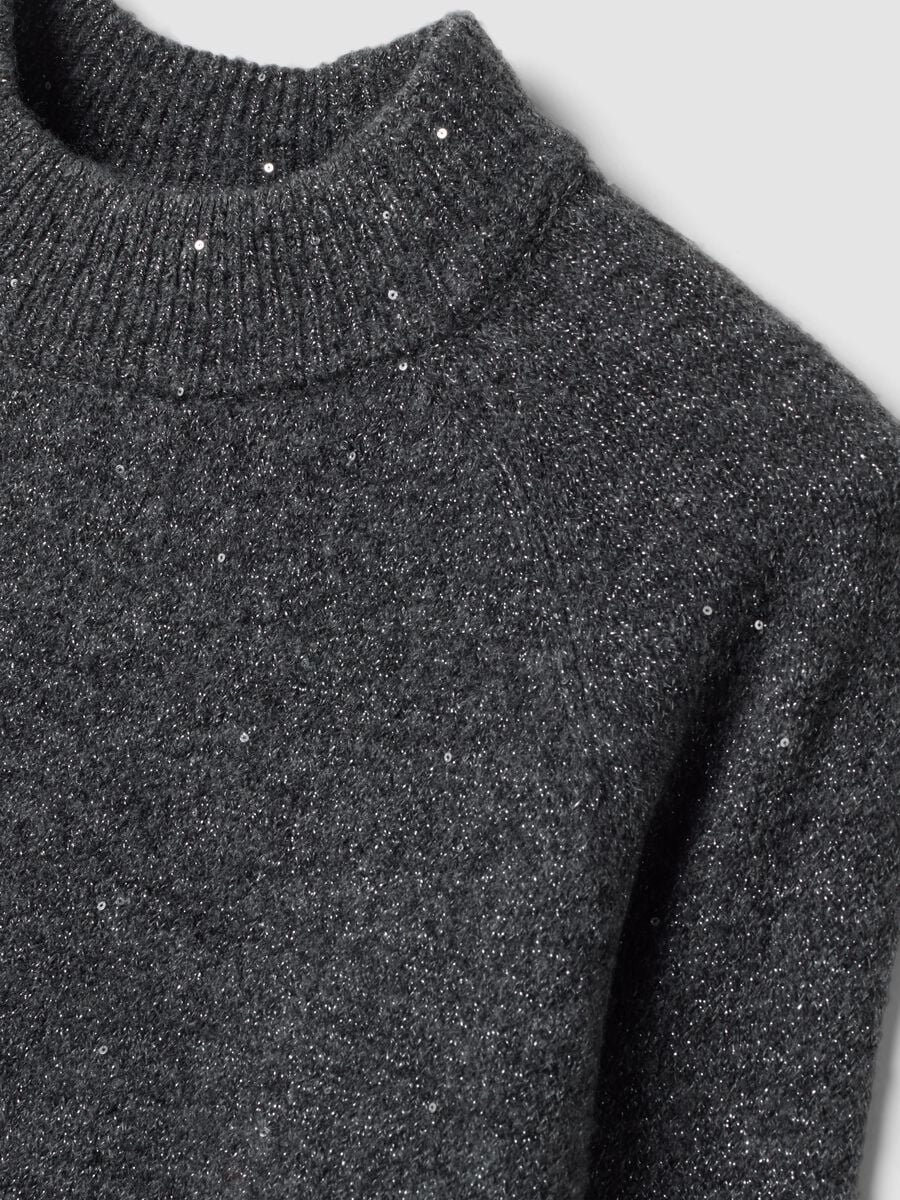 Grey marl stretch top with high neck and sequins_1