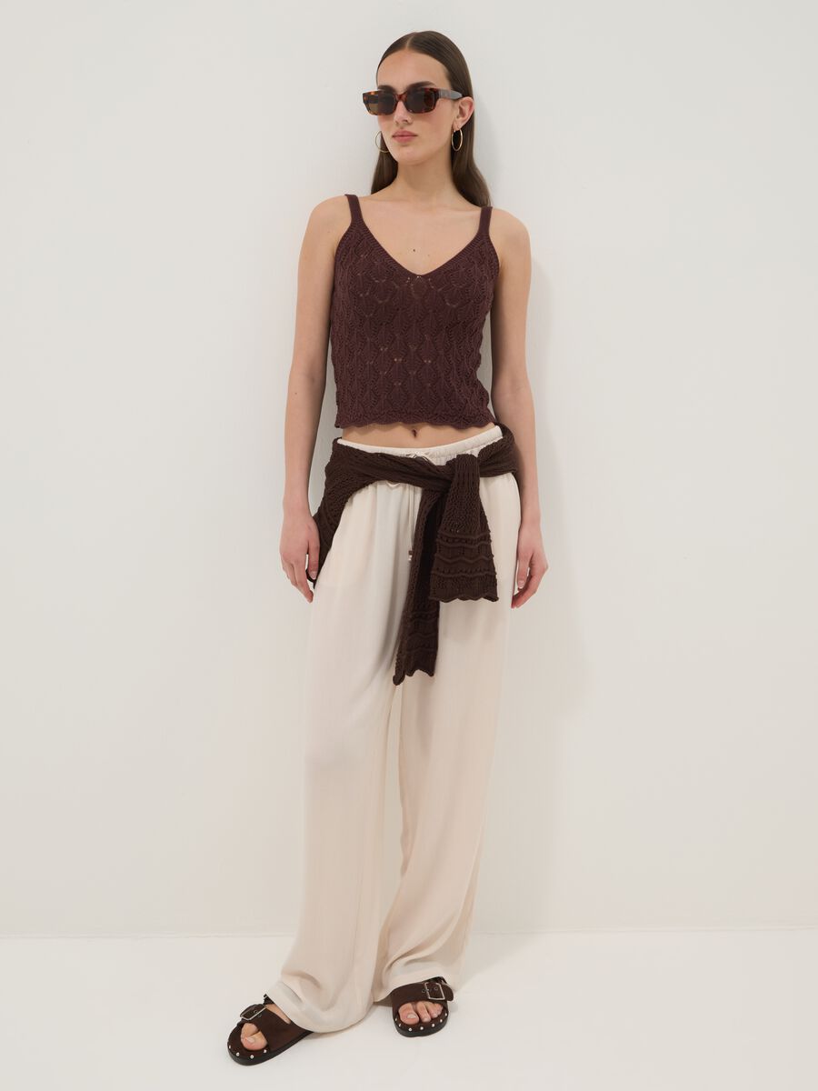 Gilet marrone in crochet di puro cotone regular fit_2