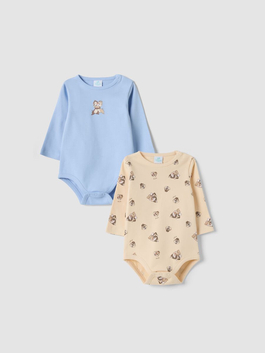 2-pack blue and orange organic cotton bodysuits with Chip and Dale print_0