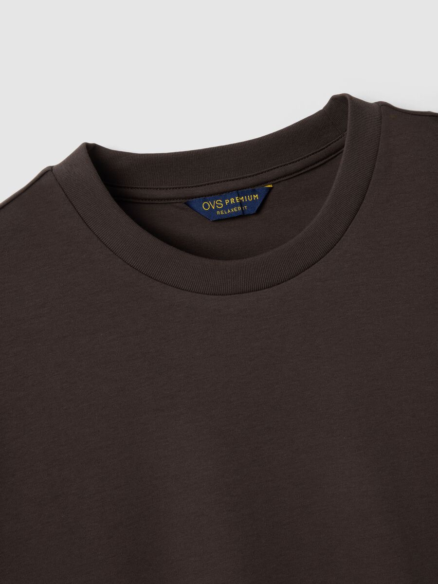 Brown regular fit crew neck T-shirt in pure cotton_1