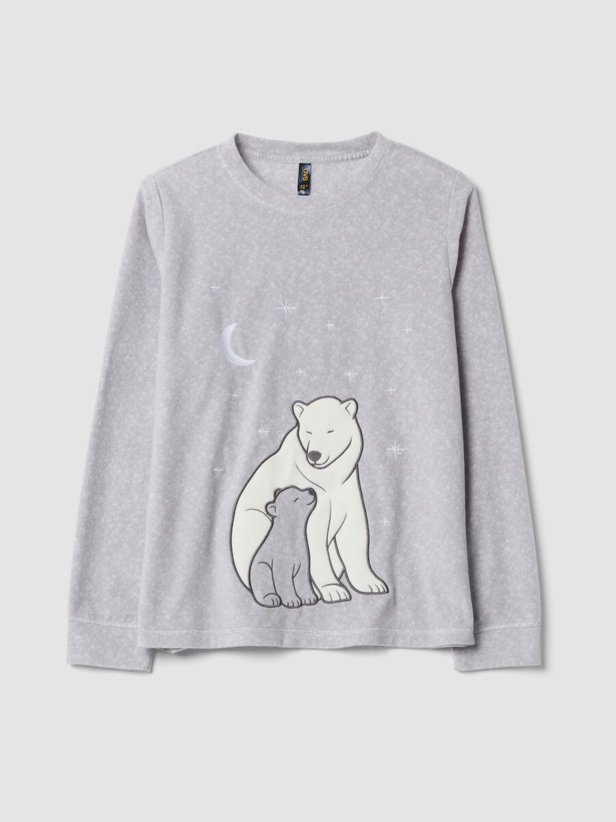 Grey marl fleece pyjama top with crew neck and bear print_0