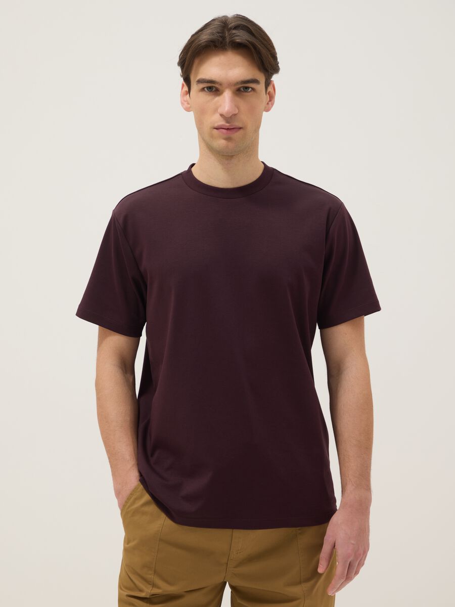 Brown pure cotton crew neck T-shirt regular fit_0